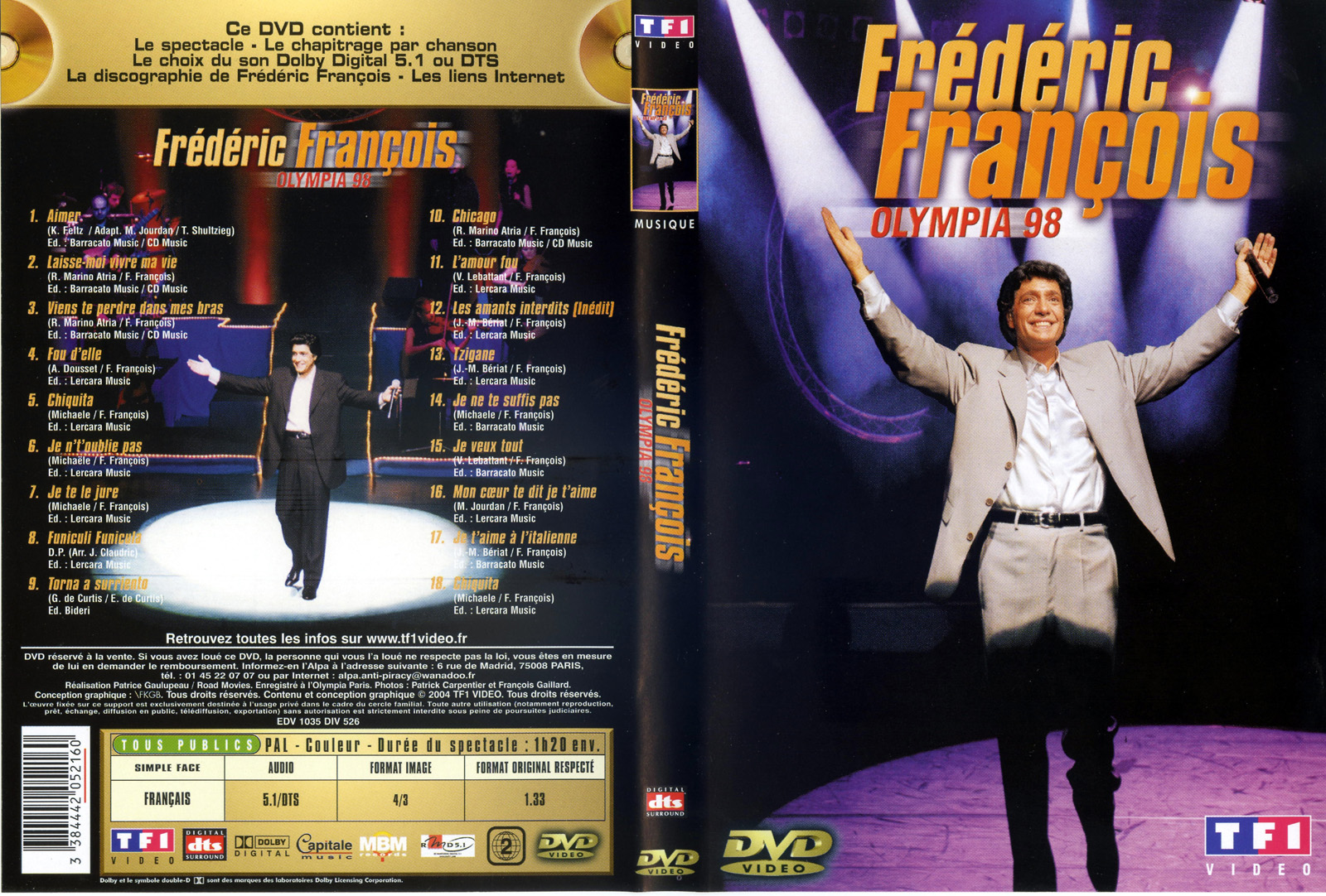 Jaquette DVD Frdric Francois - Olympia 1998