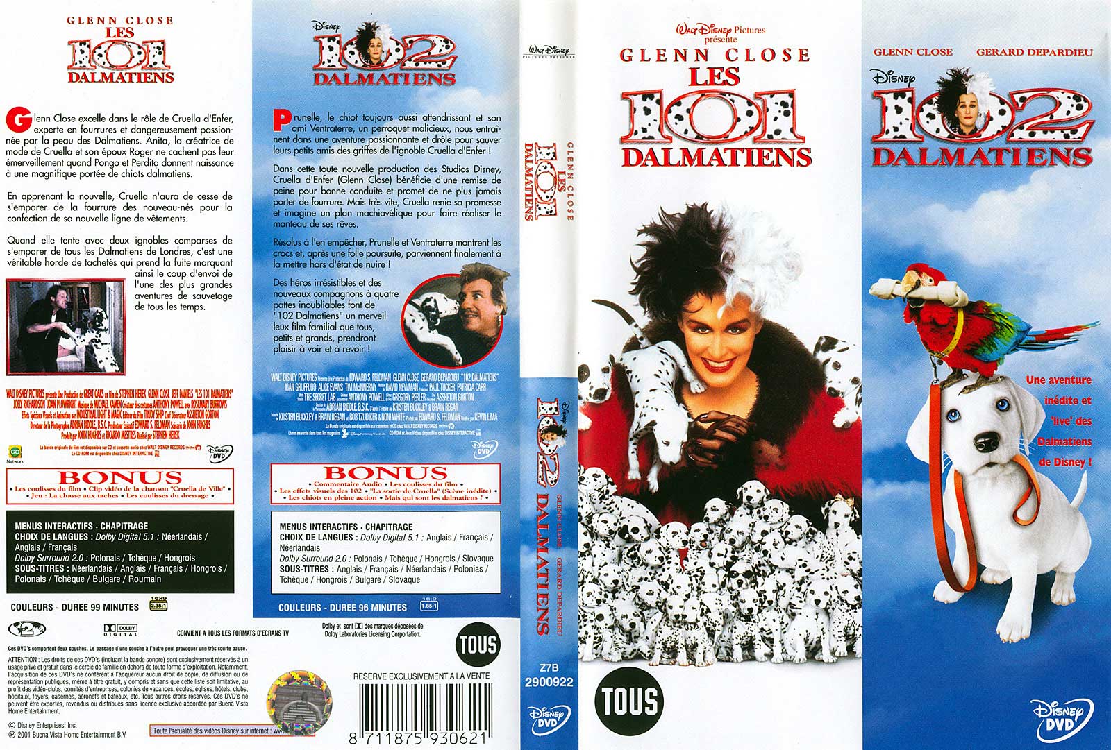 Jaquette DVD Les 101 et 102 dalmatiens les films