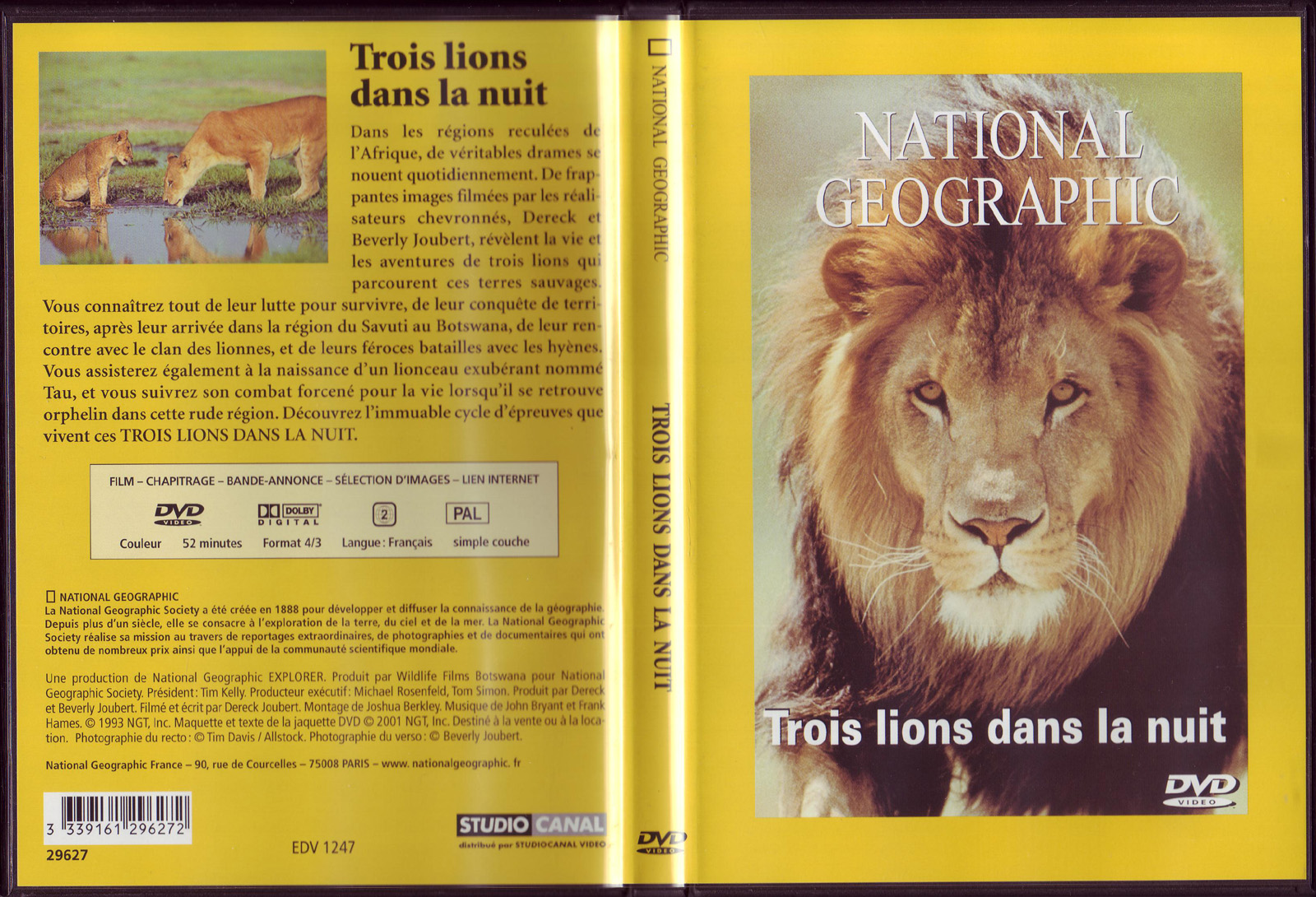 Jaquette DVD National Geographic - Trois lions dans la nuit
