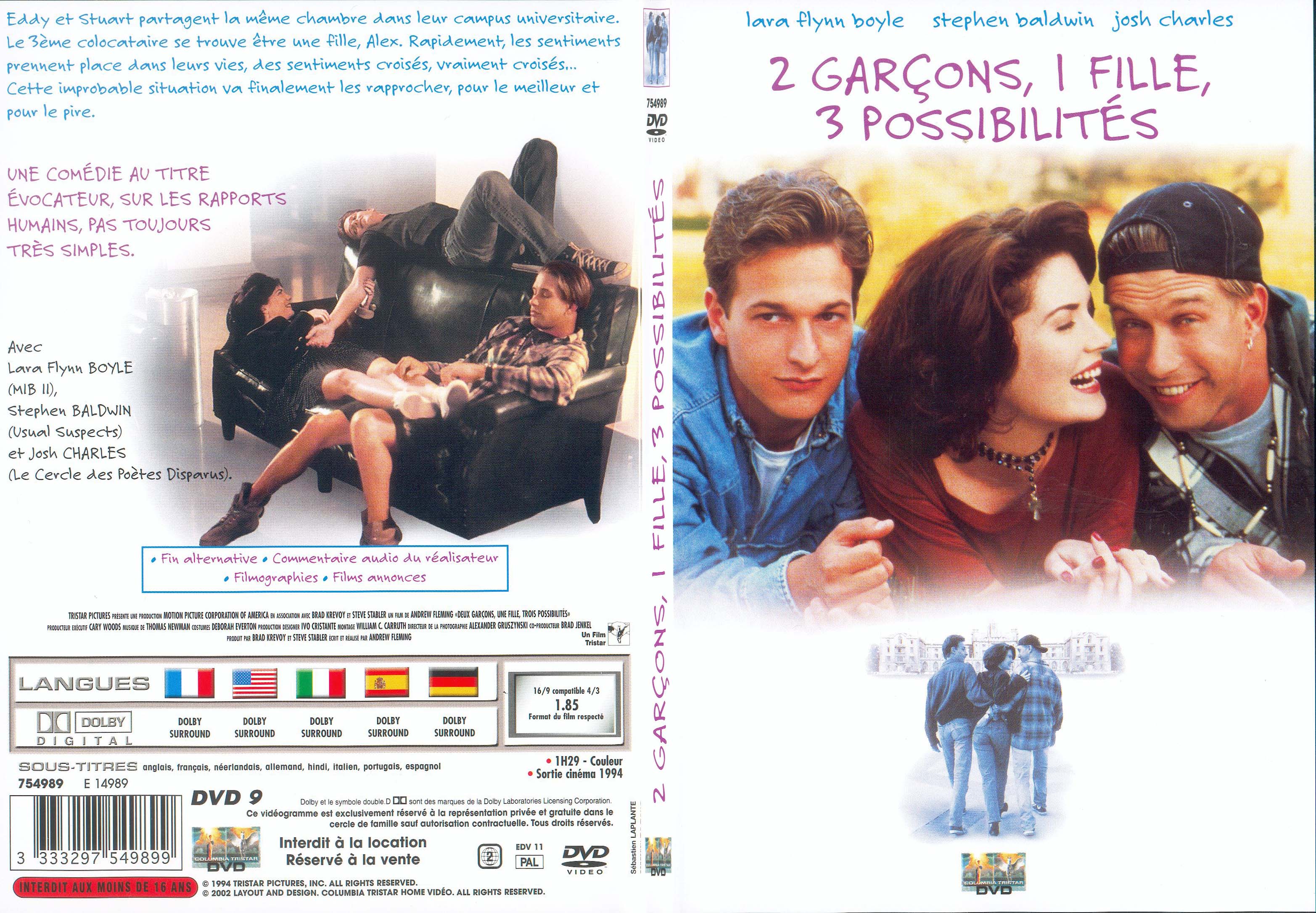 Jaquette DVD 2 garcons 1 fille 3 possibilites - SLIM