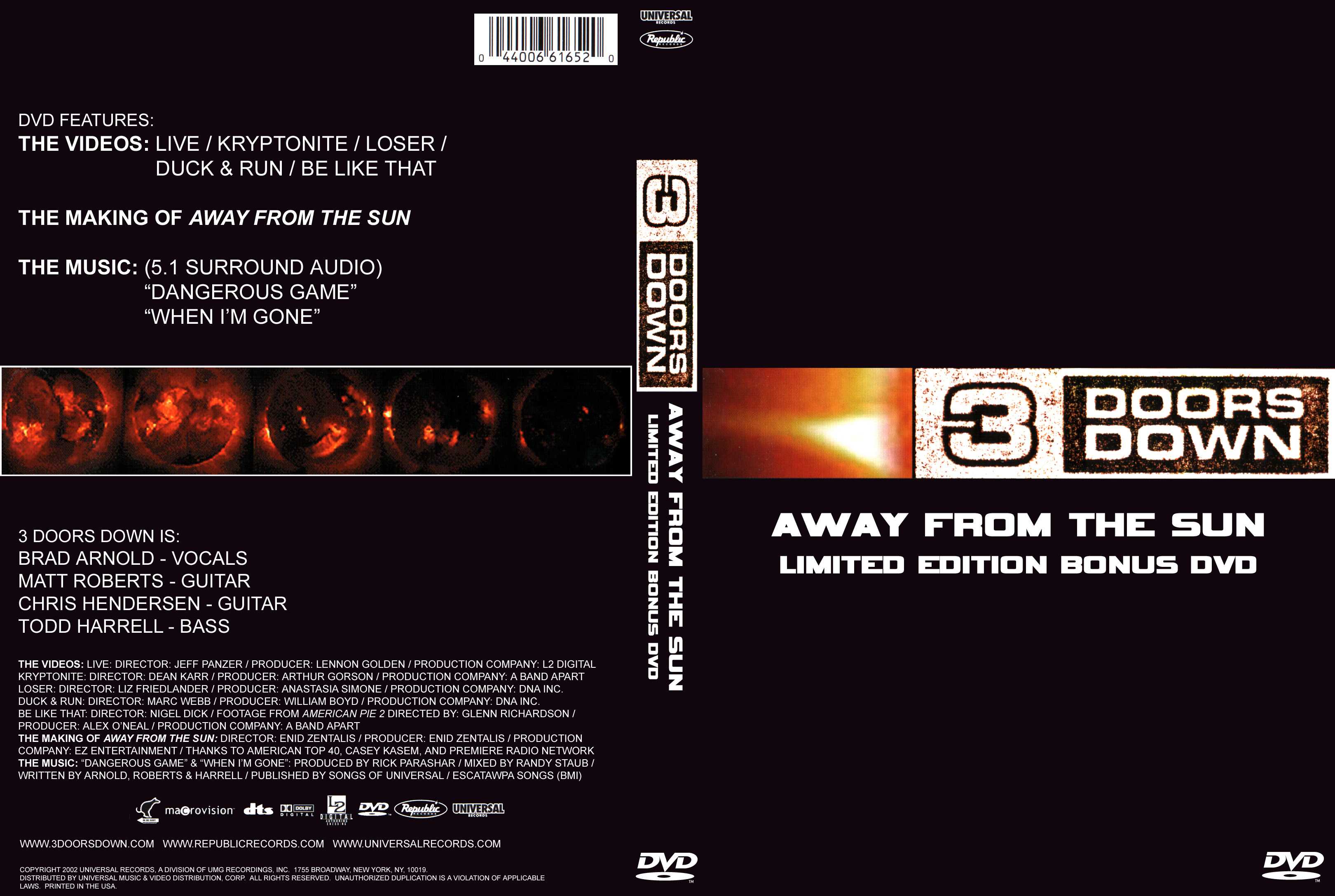 Jaquette DVD 3 doors down - away from the sun