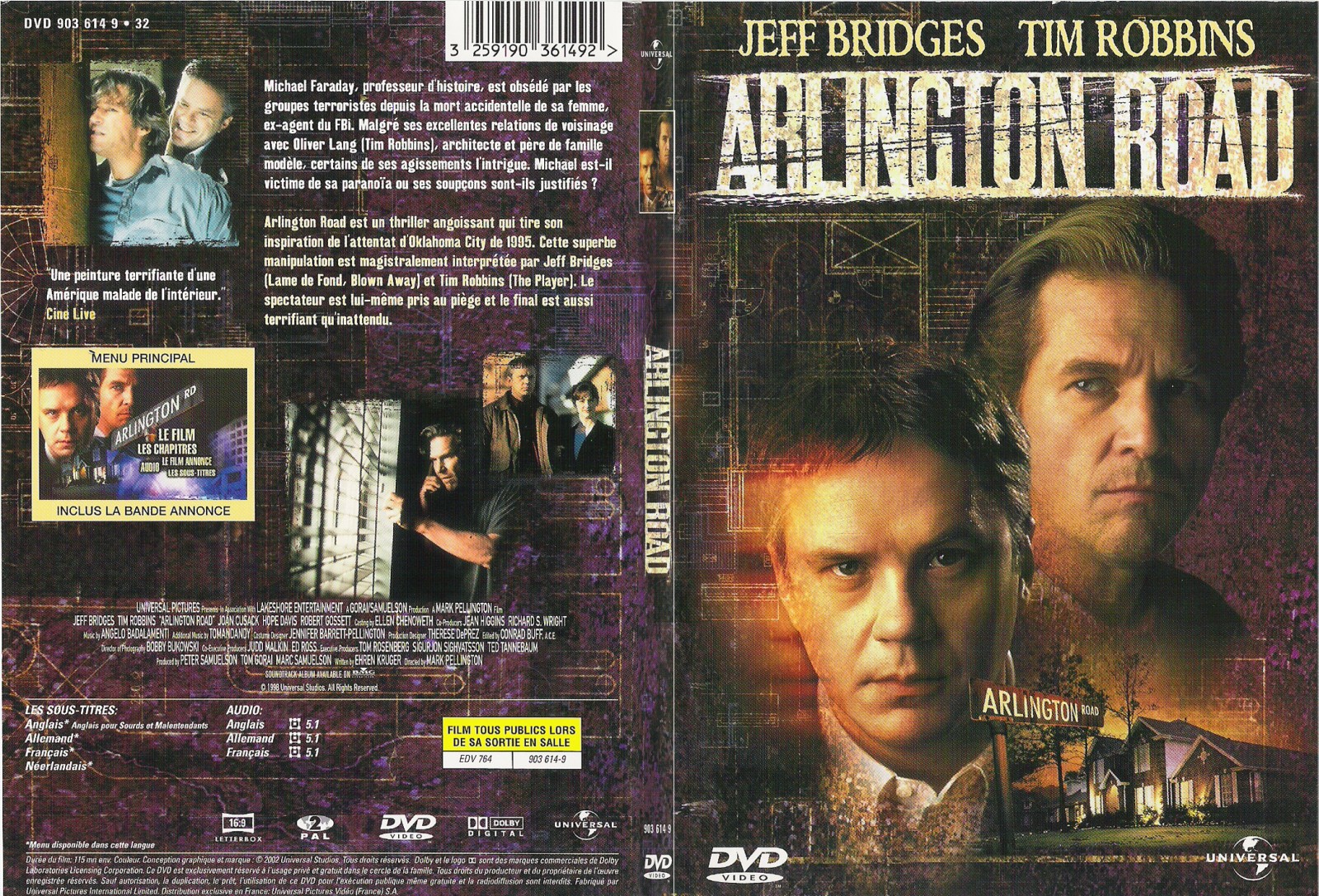 Jaquette DVD Arlington road - SLIM