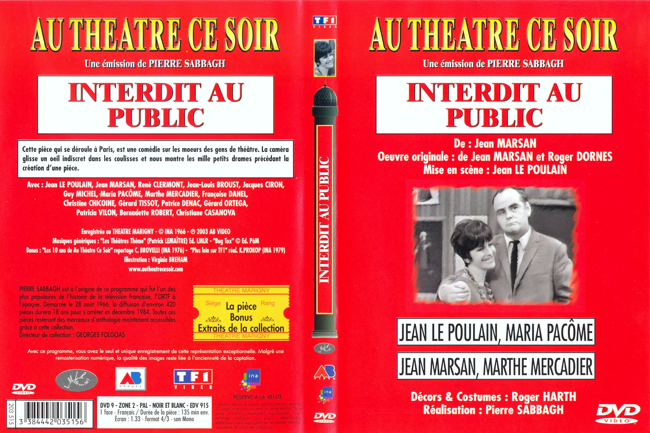 Jaquette DVD Au thatre ce soir - Interdit au public