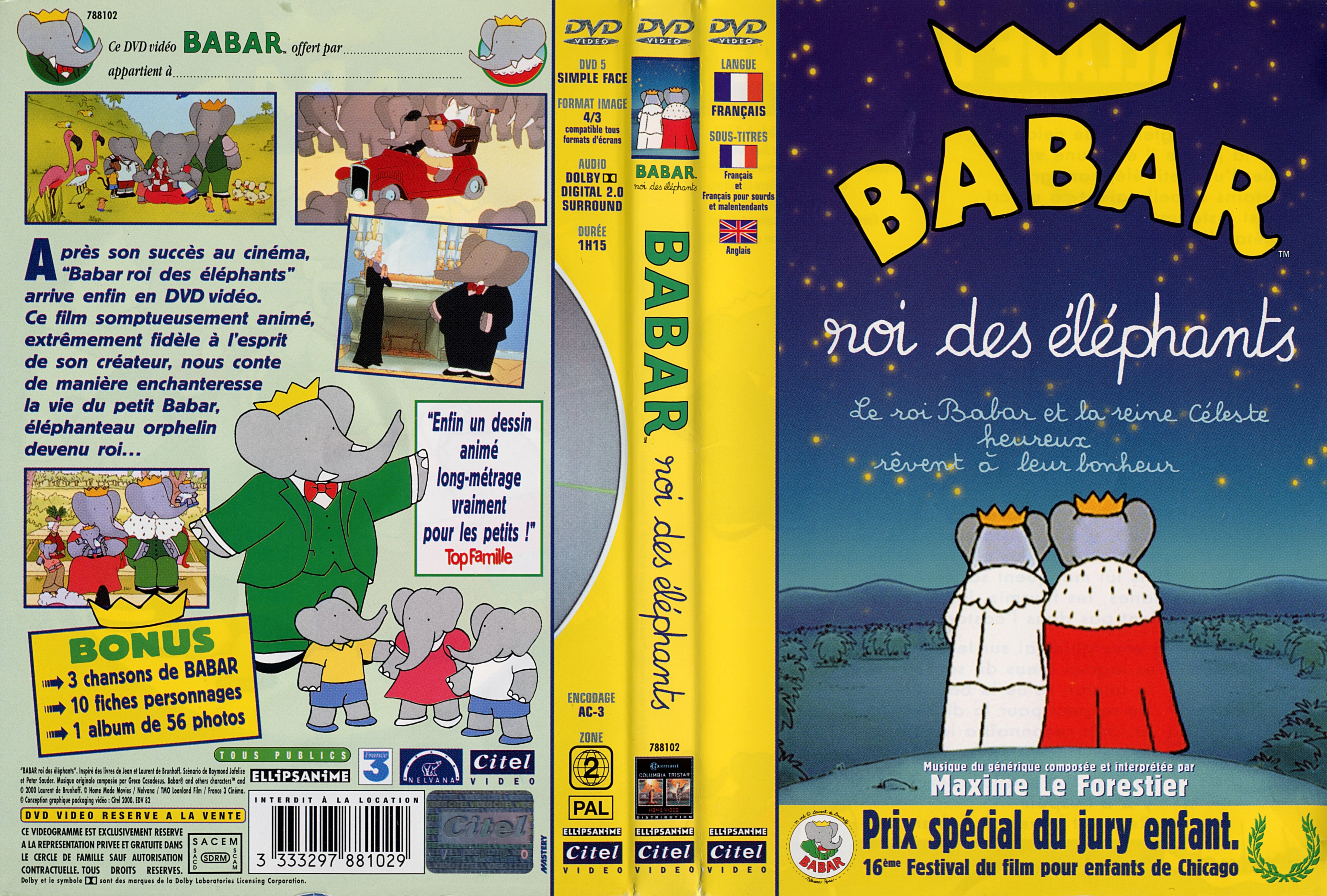 Jaquette DVD Babar roi des lphants