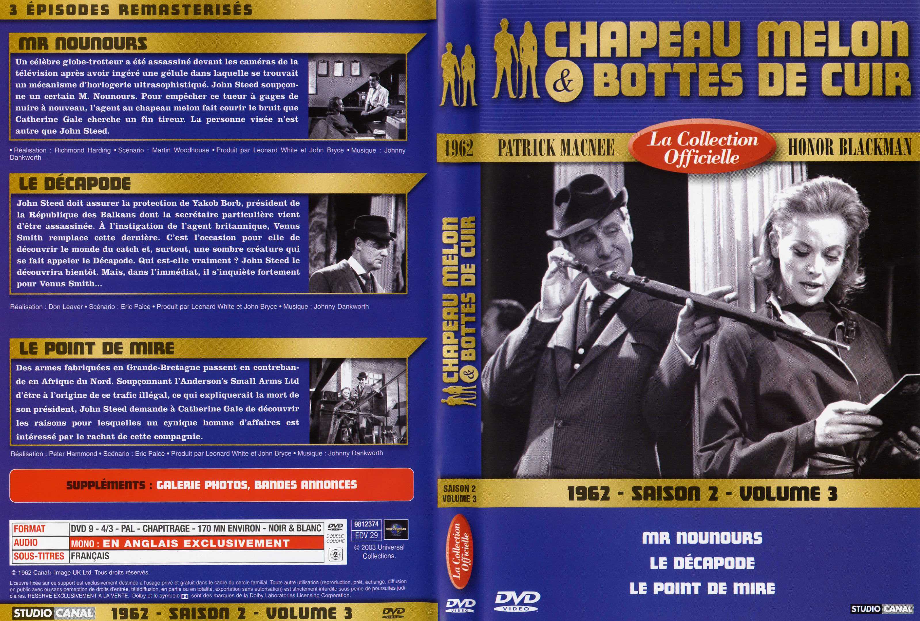 Jaquette DVD Chapeau melon et bottes de cuir 1962 saison 2 vol 3
