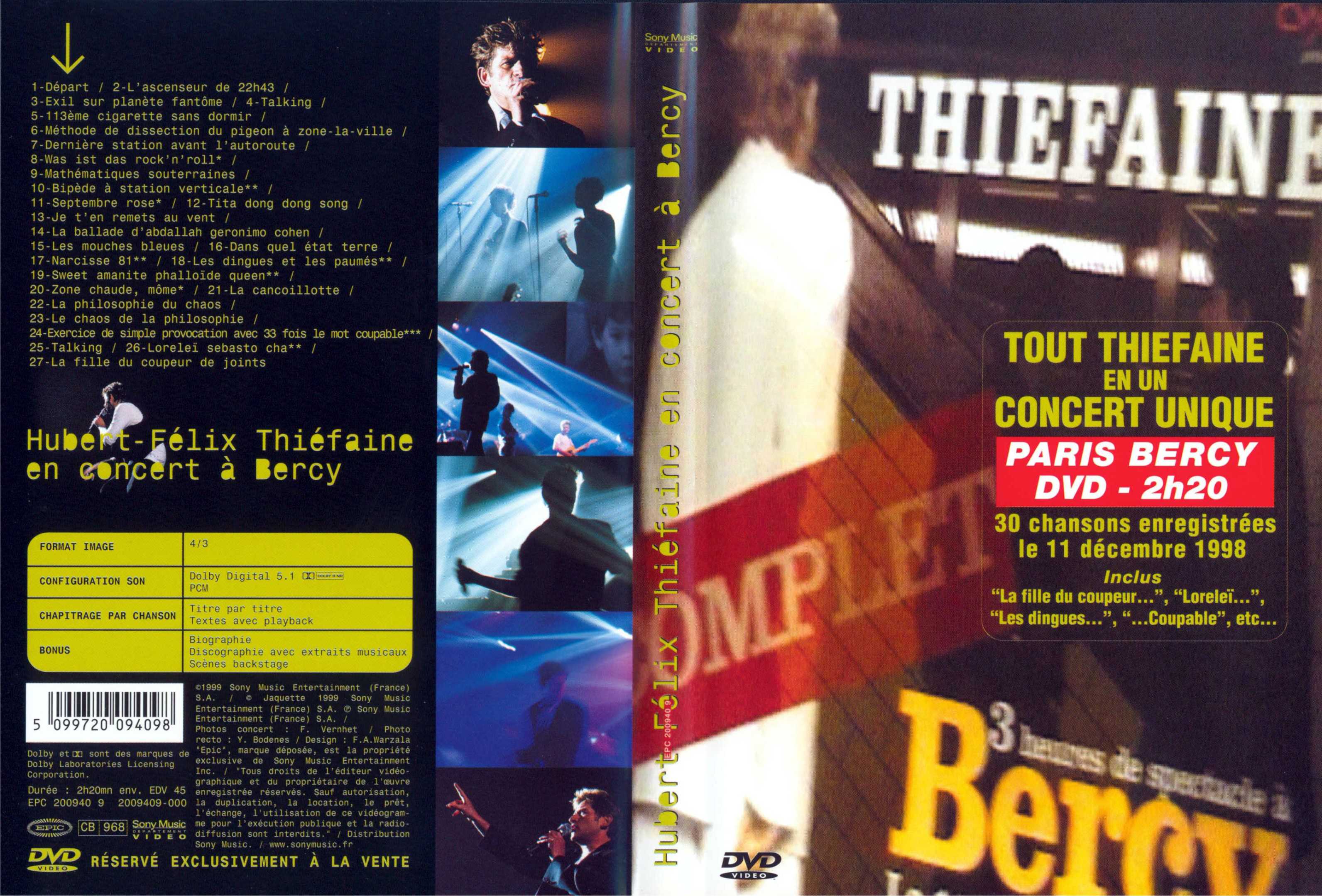 Jaquette DVD Hubert Felix Thiefaine  bercy 1998