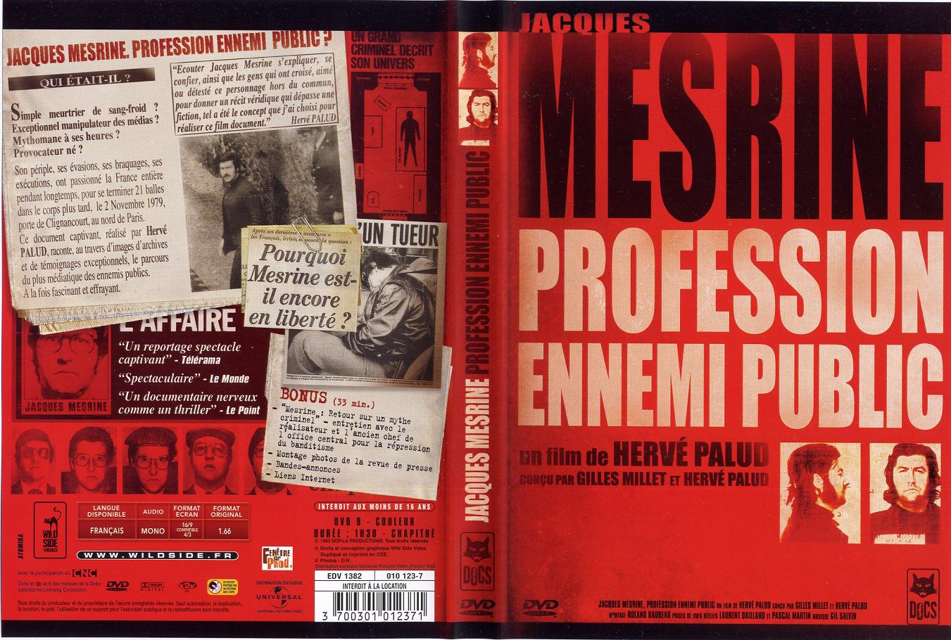Jaquette DVD Jacques Mesrine - Profession ennemi public