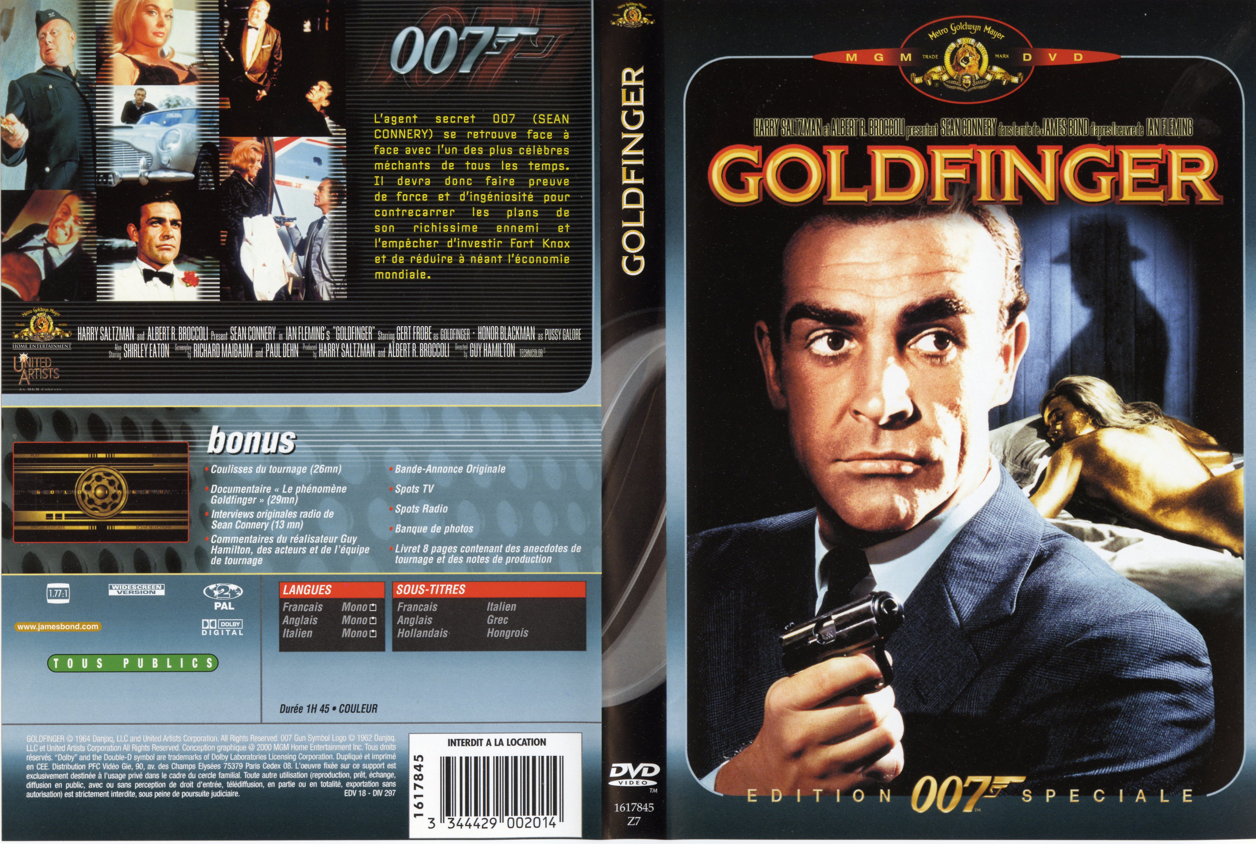 Jaquette DVD James Bond 007 Goldfinger