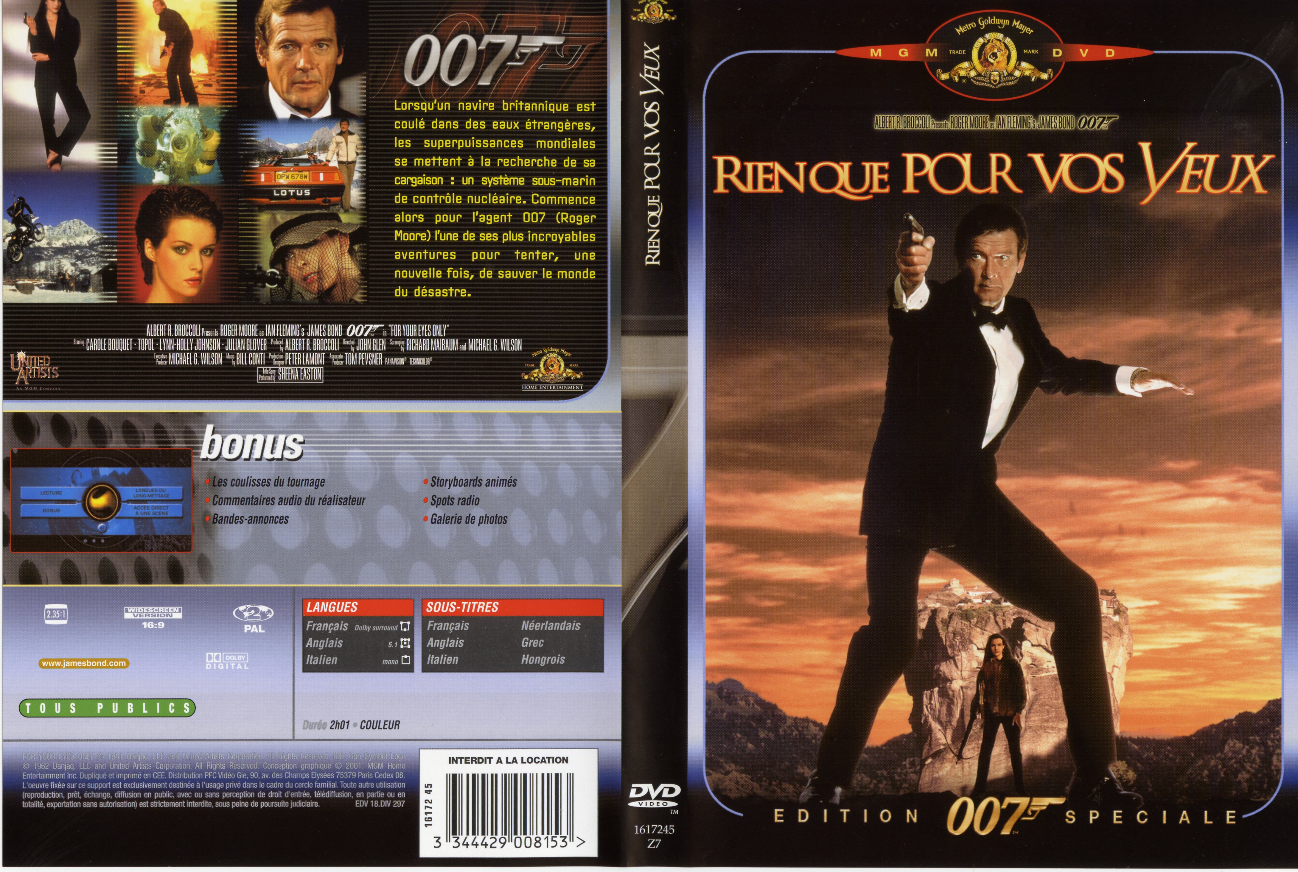 Jaquette DVD James Bond 007 Rien que pour vos yeux