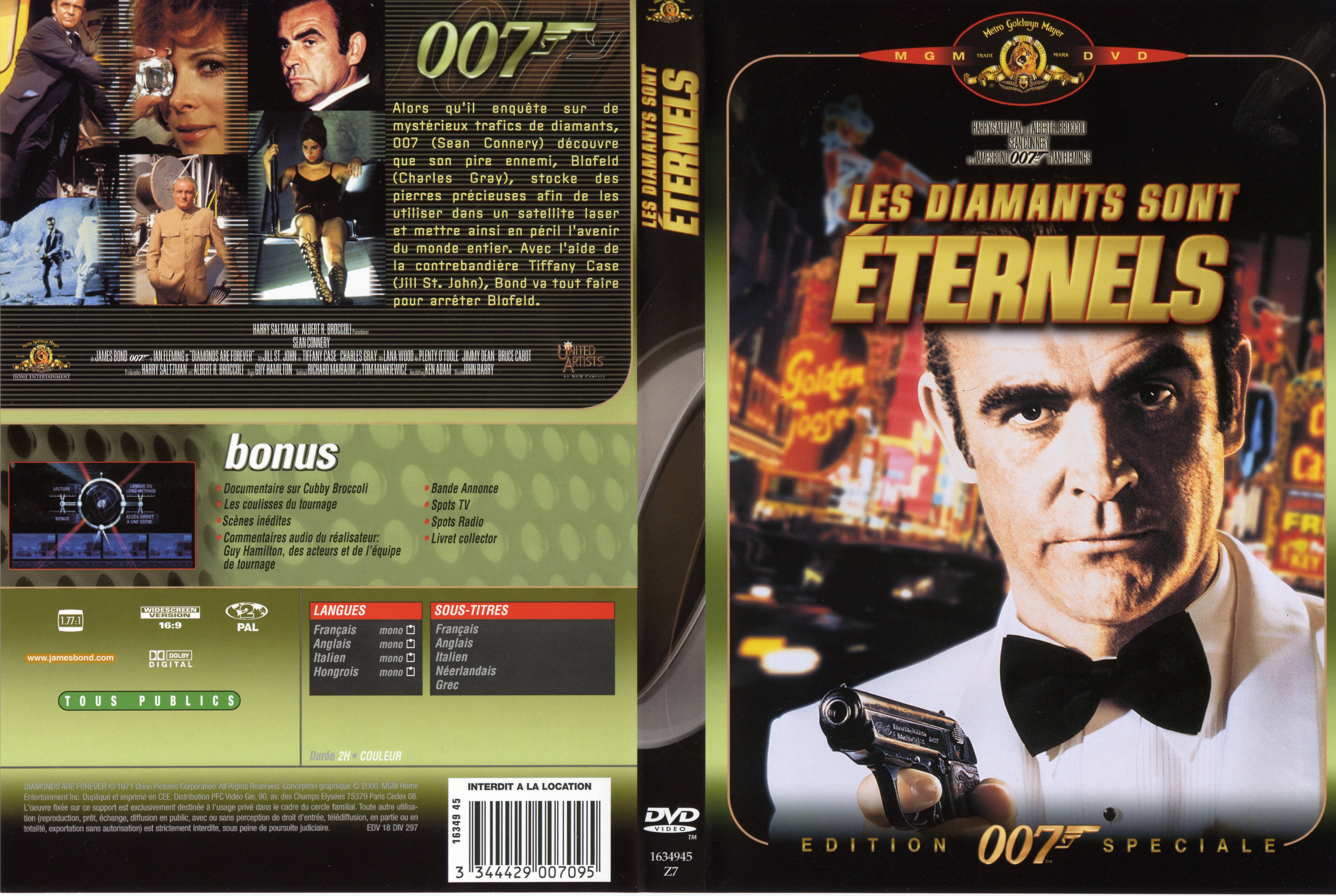 Jaquette DVD James bond 007 Les diamants sont ternels