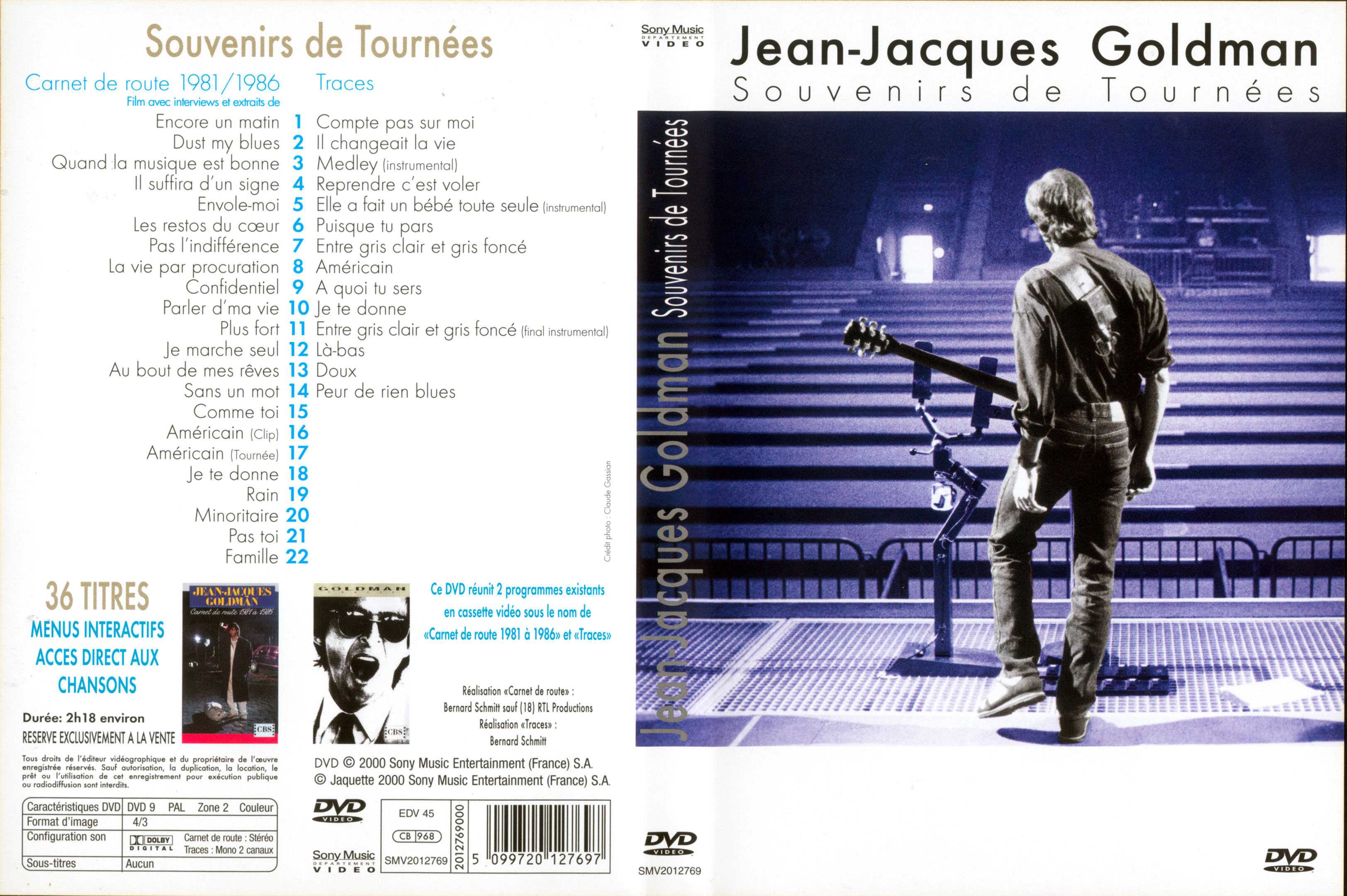 Jaquette DVD Jean-Jacques Goldman - Souvenirs de tournes
