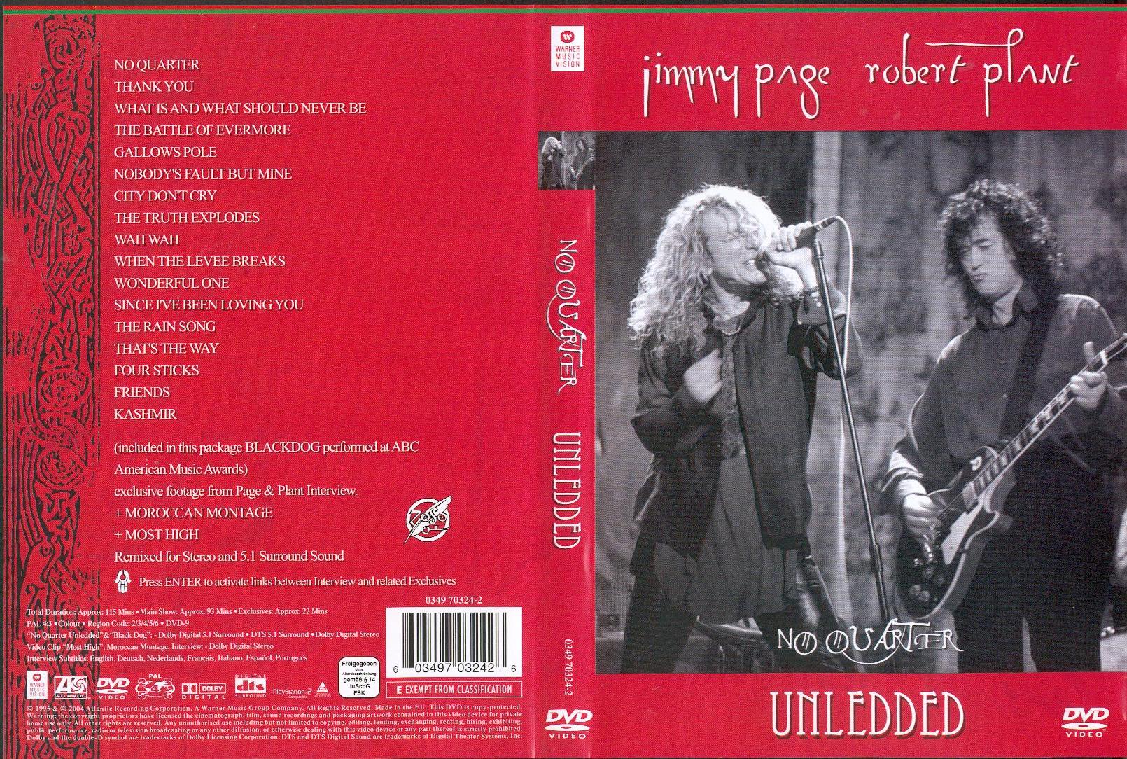 Jaquette DVD Jimmy Page et Robert Plant No Quarter Unledded