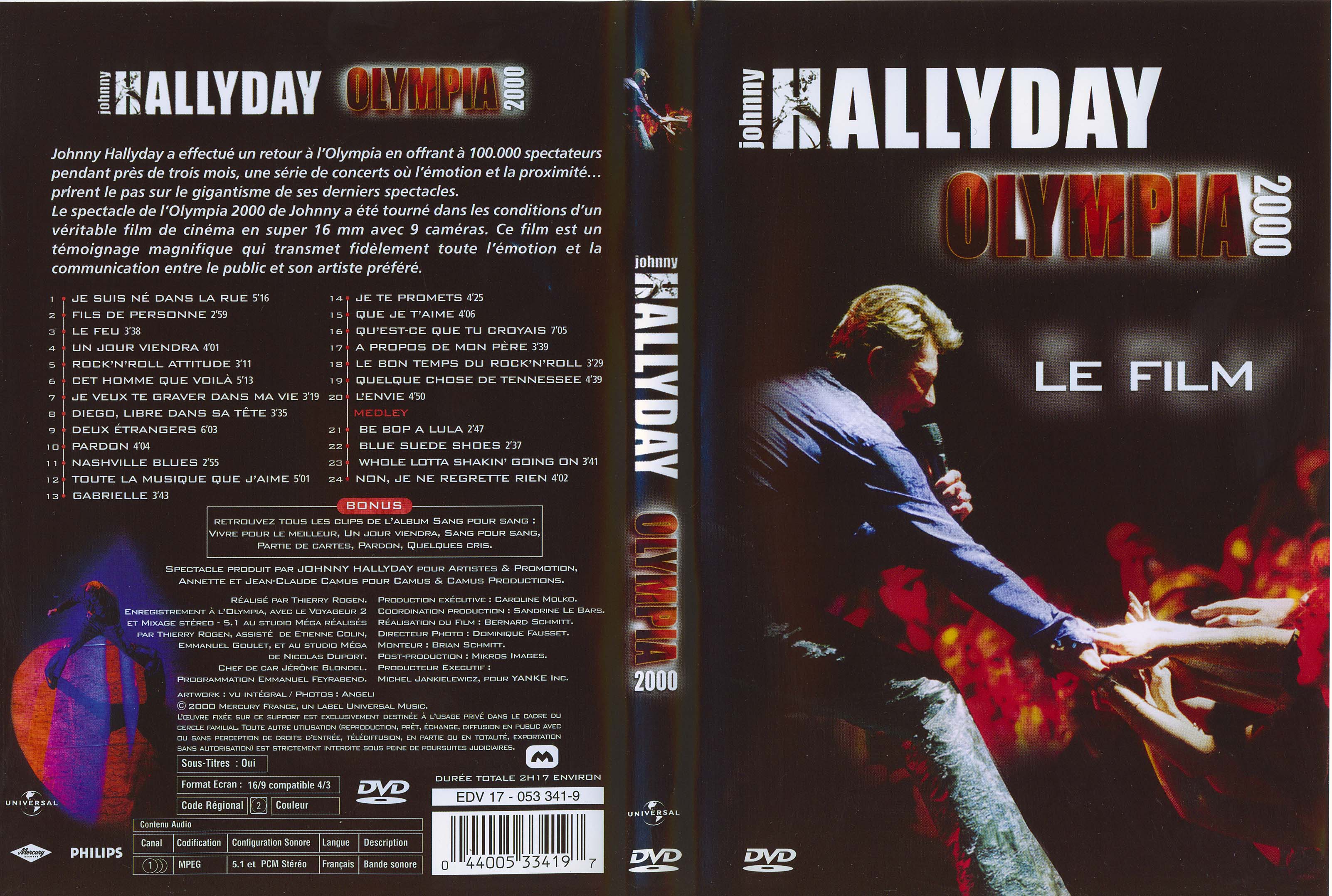 Jaquette DVD Johnny Hallyday Olympia 2000