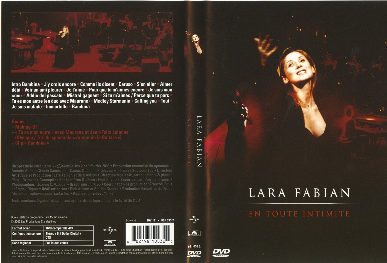 Jaquette DVD Lara Fabian en toute intimit