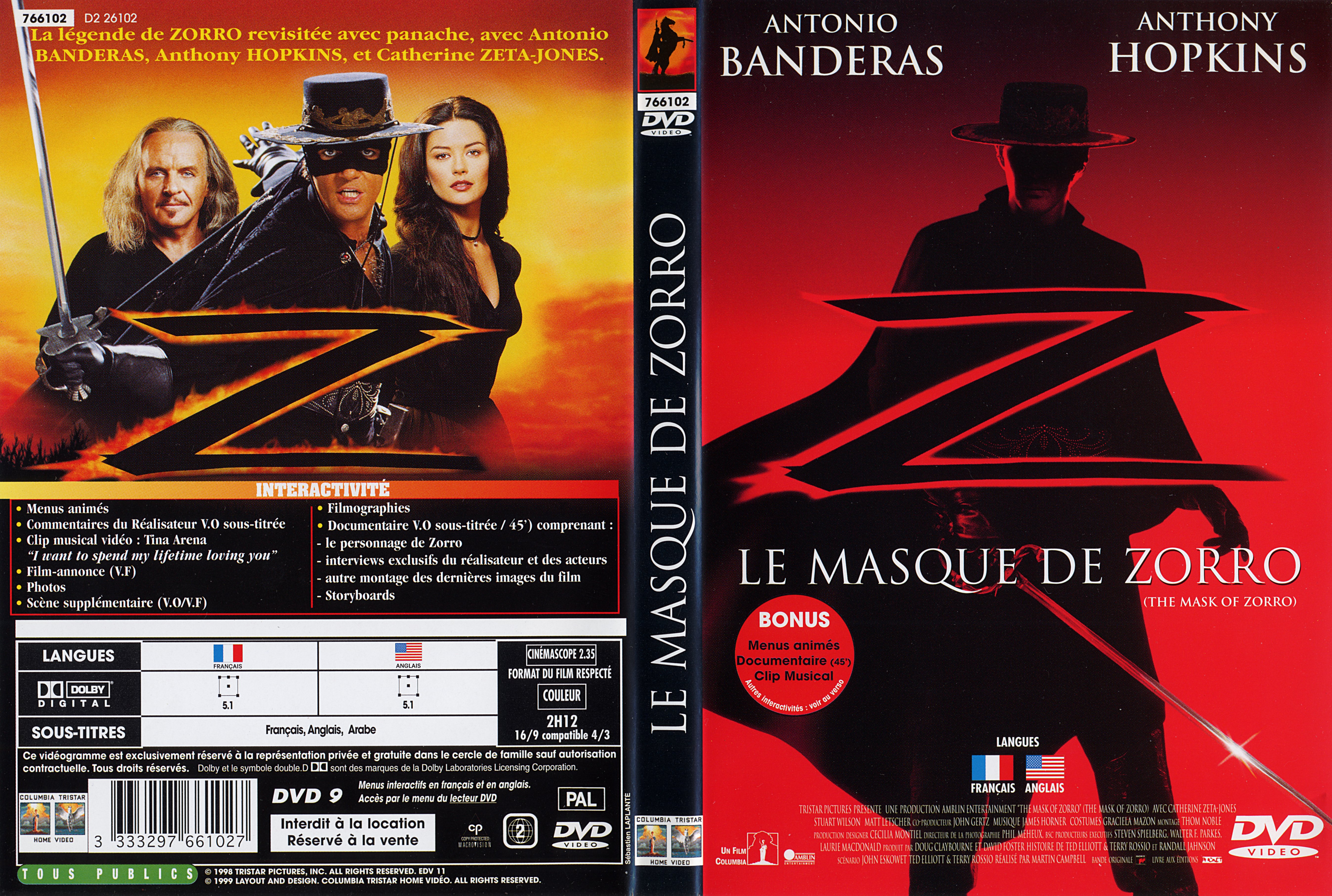 Jaquette DVD Le masque de Zorro v2