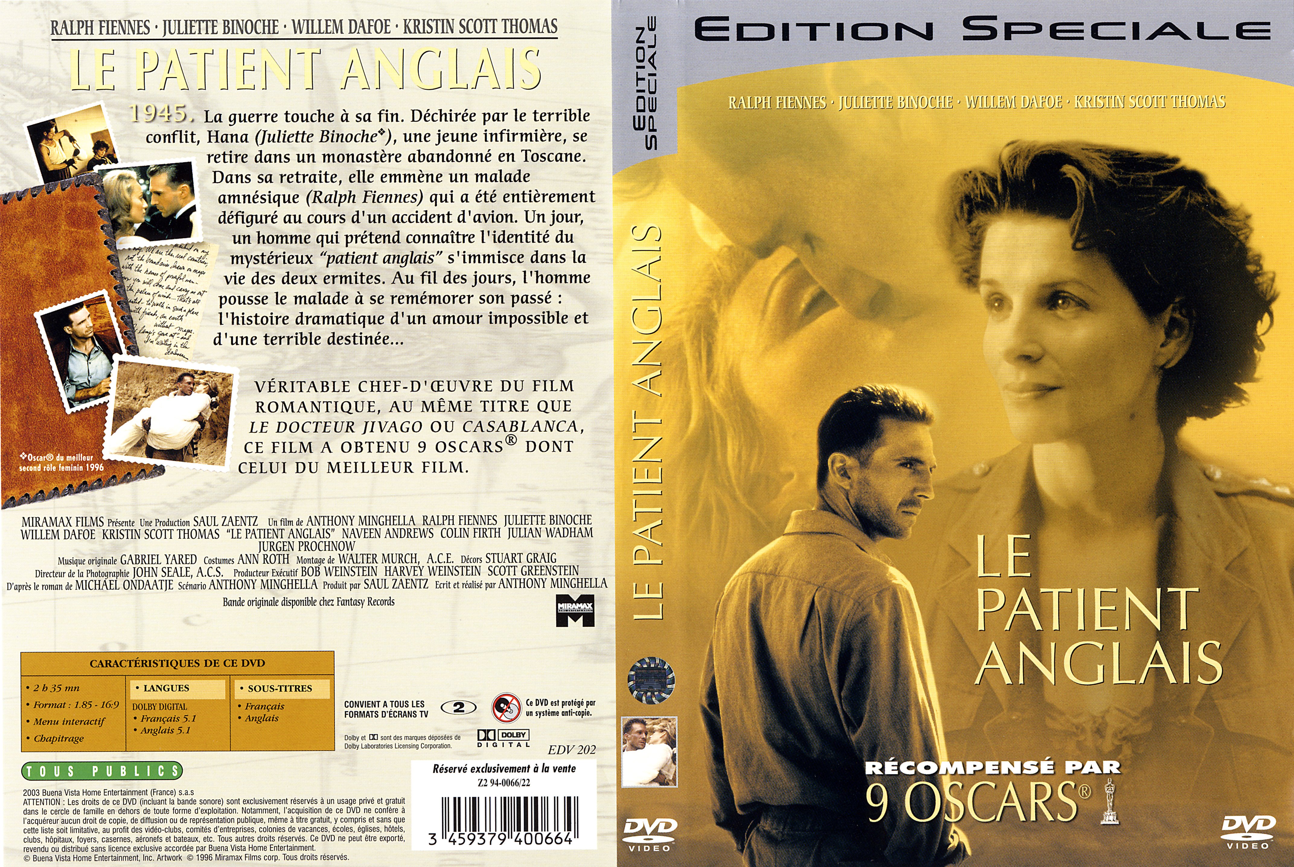 Jaquette DVD Le patient anglais v2