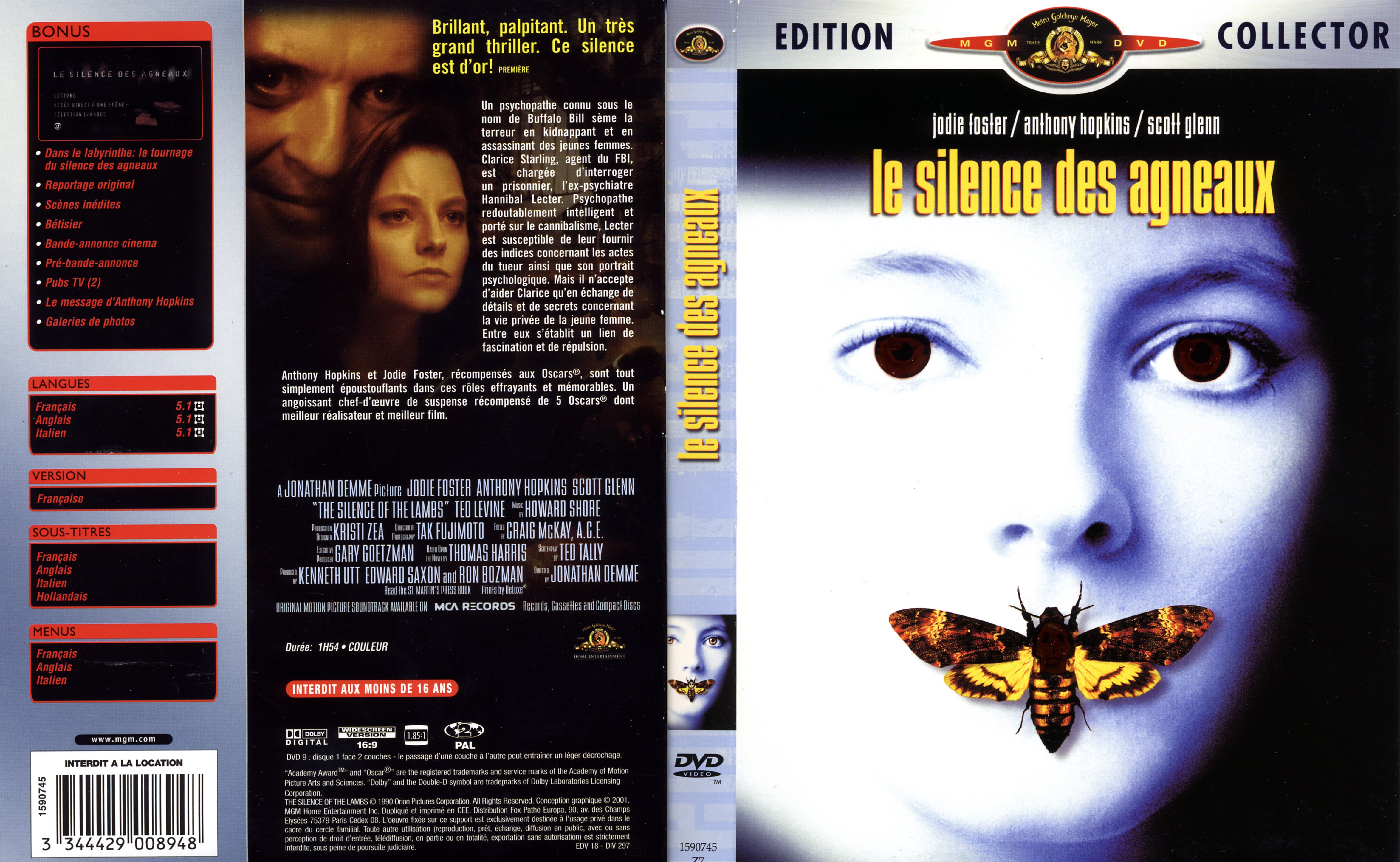 Jaquette DVD Le silence des agneaux