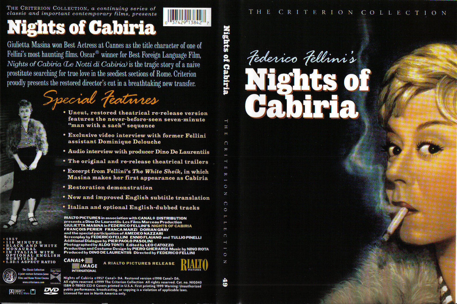 Jaquette DVD Les nuits de Cabiria Zone 1