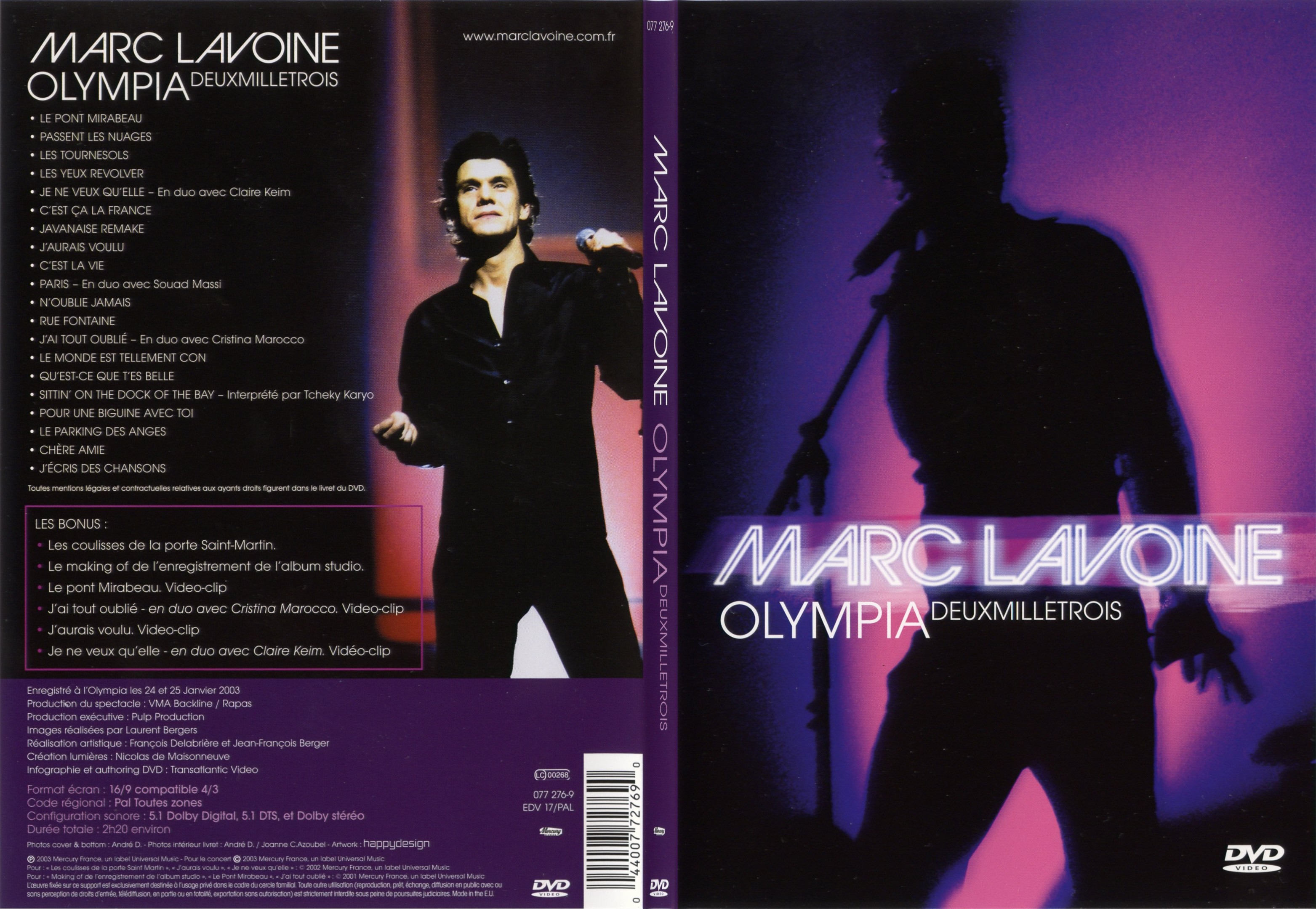 Jaquette DVD Marc Lavoine Olympia 2003 - SLIM