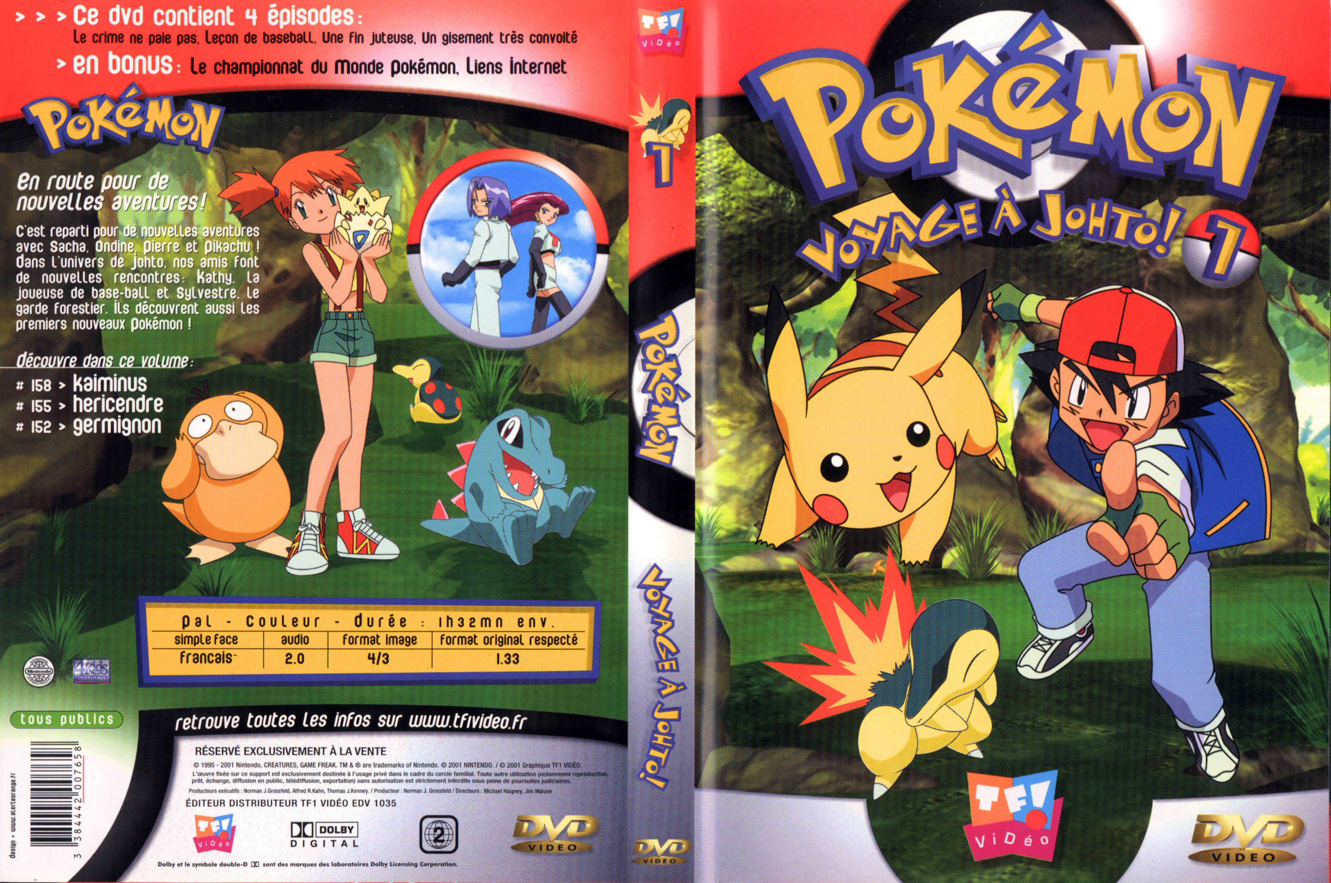 Jaquette DVD Pokemon voyage  johto vol 01