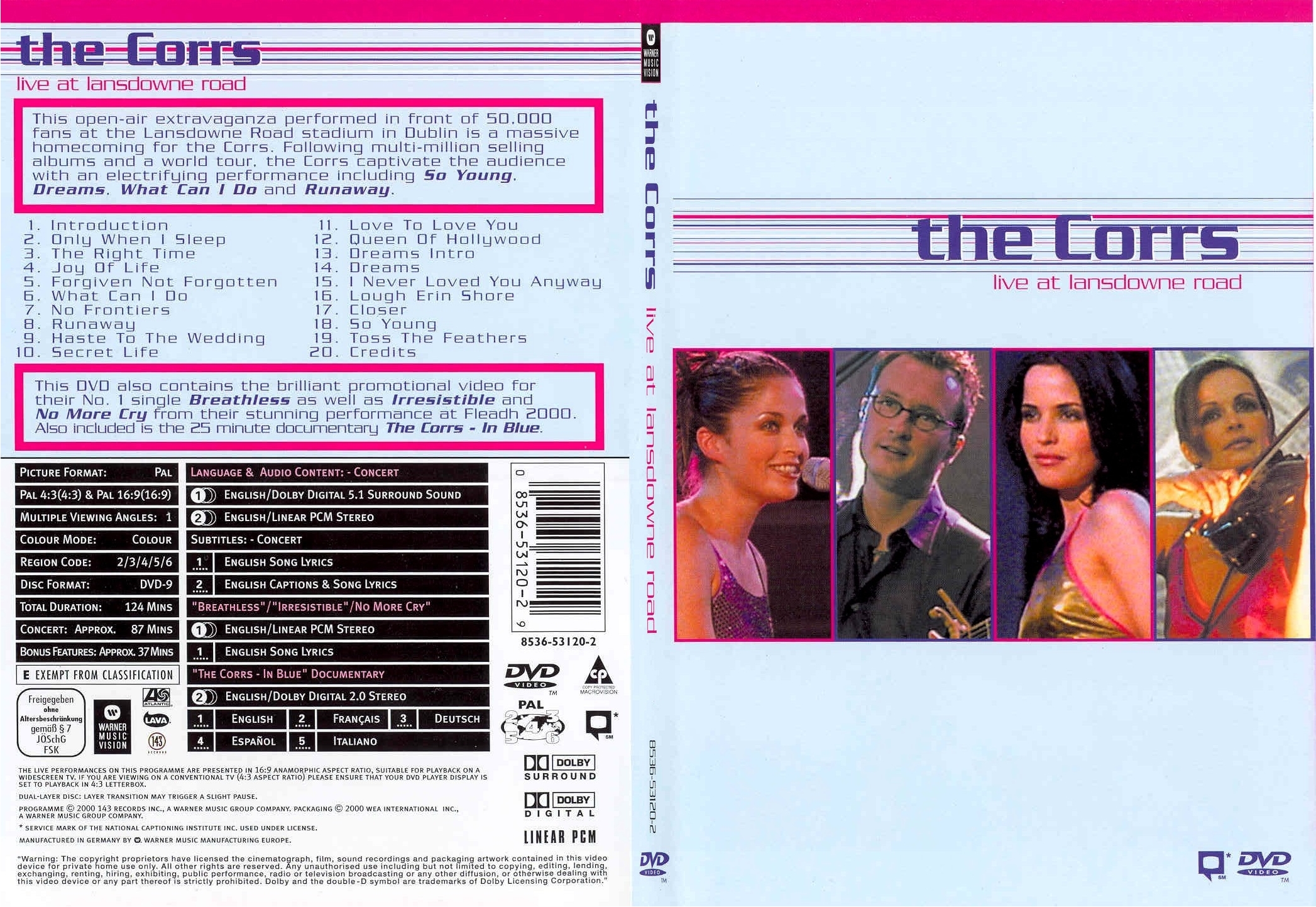 Jaquette DVD The Corrs - Live at Landsowne Road - SLIM