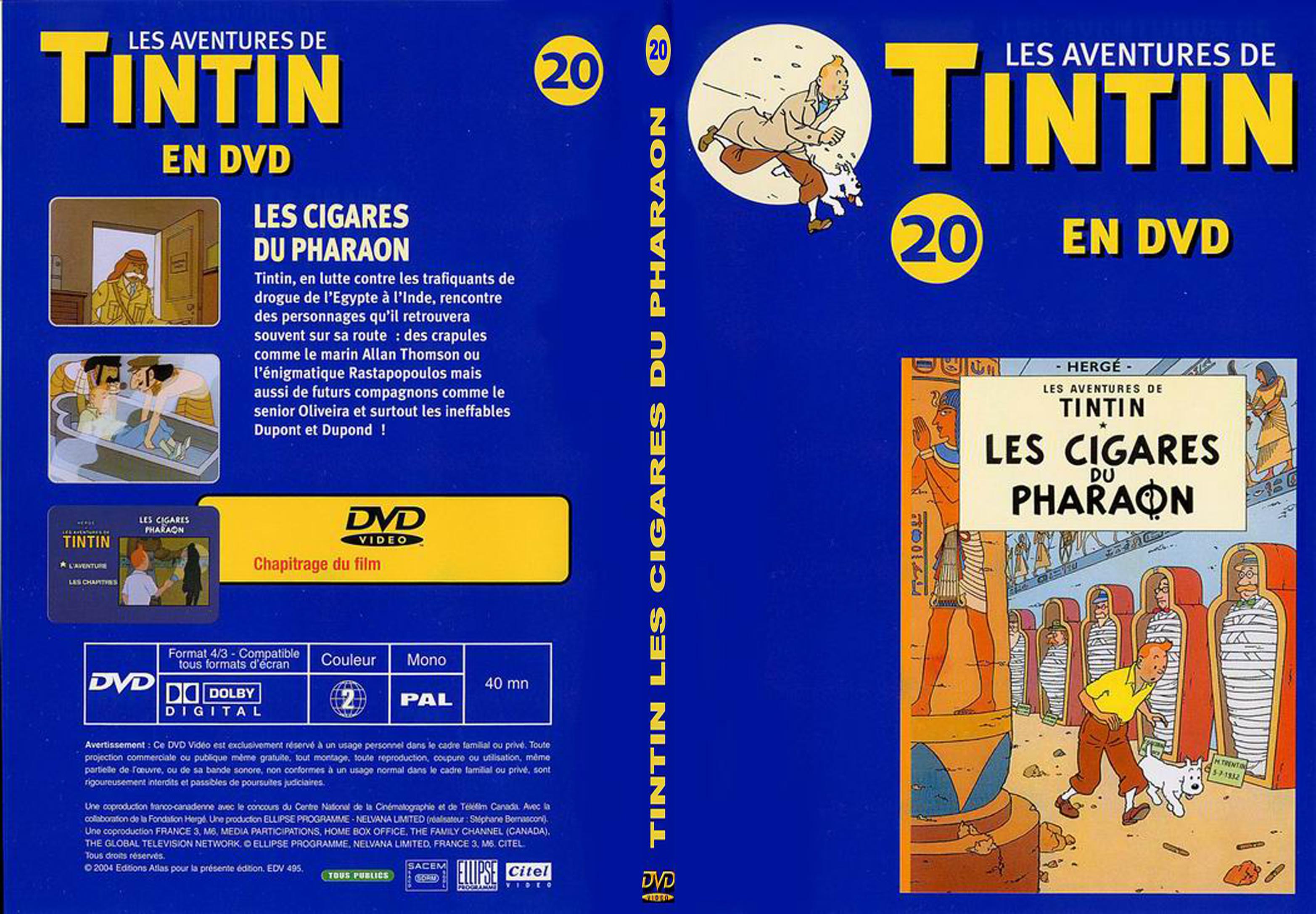 Jaquette DVD Tintin - vol 20 - Les cigares de pharaon - SLIM