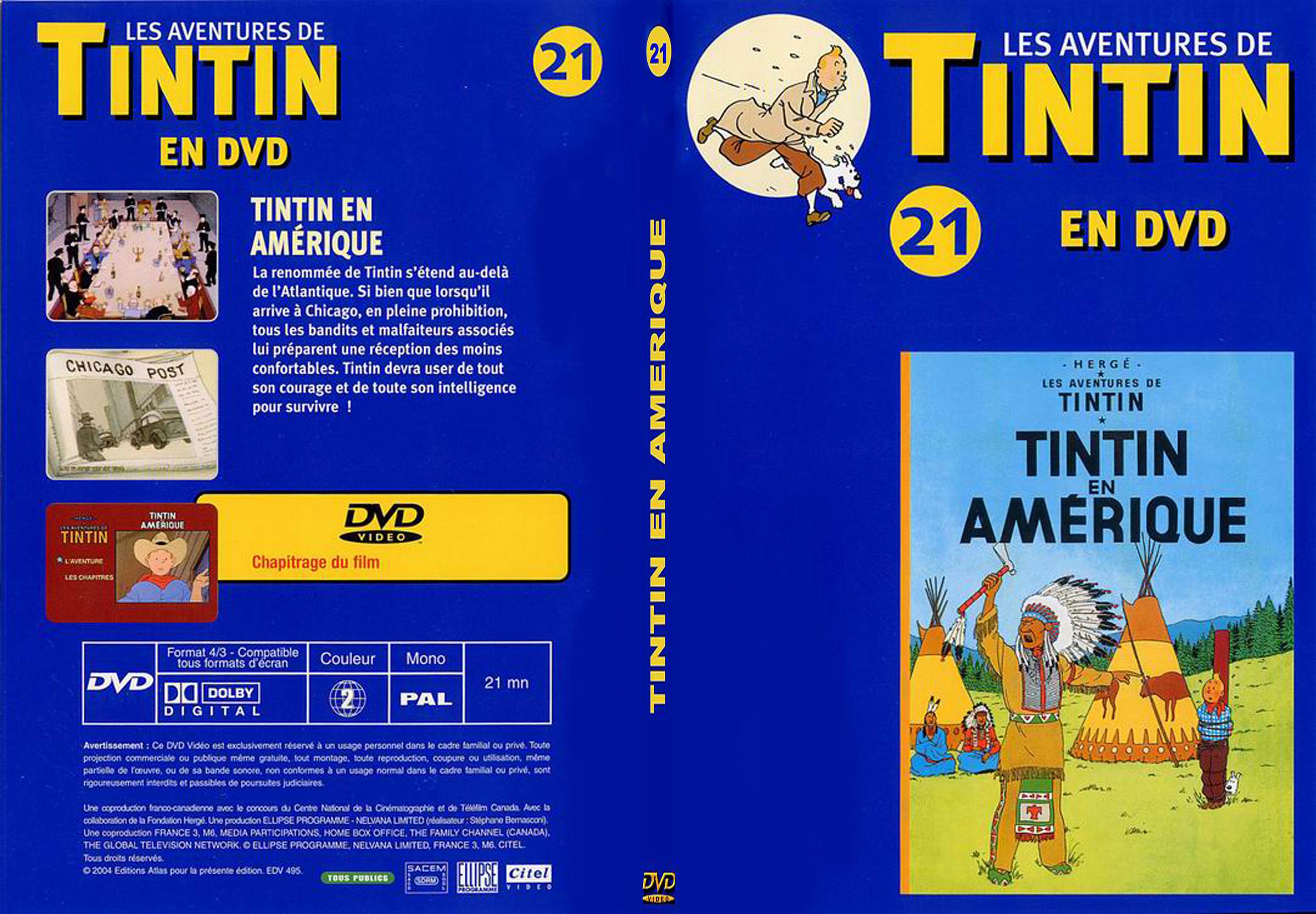 Jaquette DVD Tintin - vol 21 - Tintin en amrique - SLIM