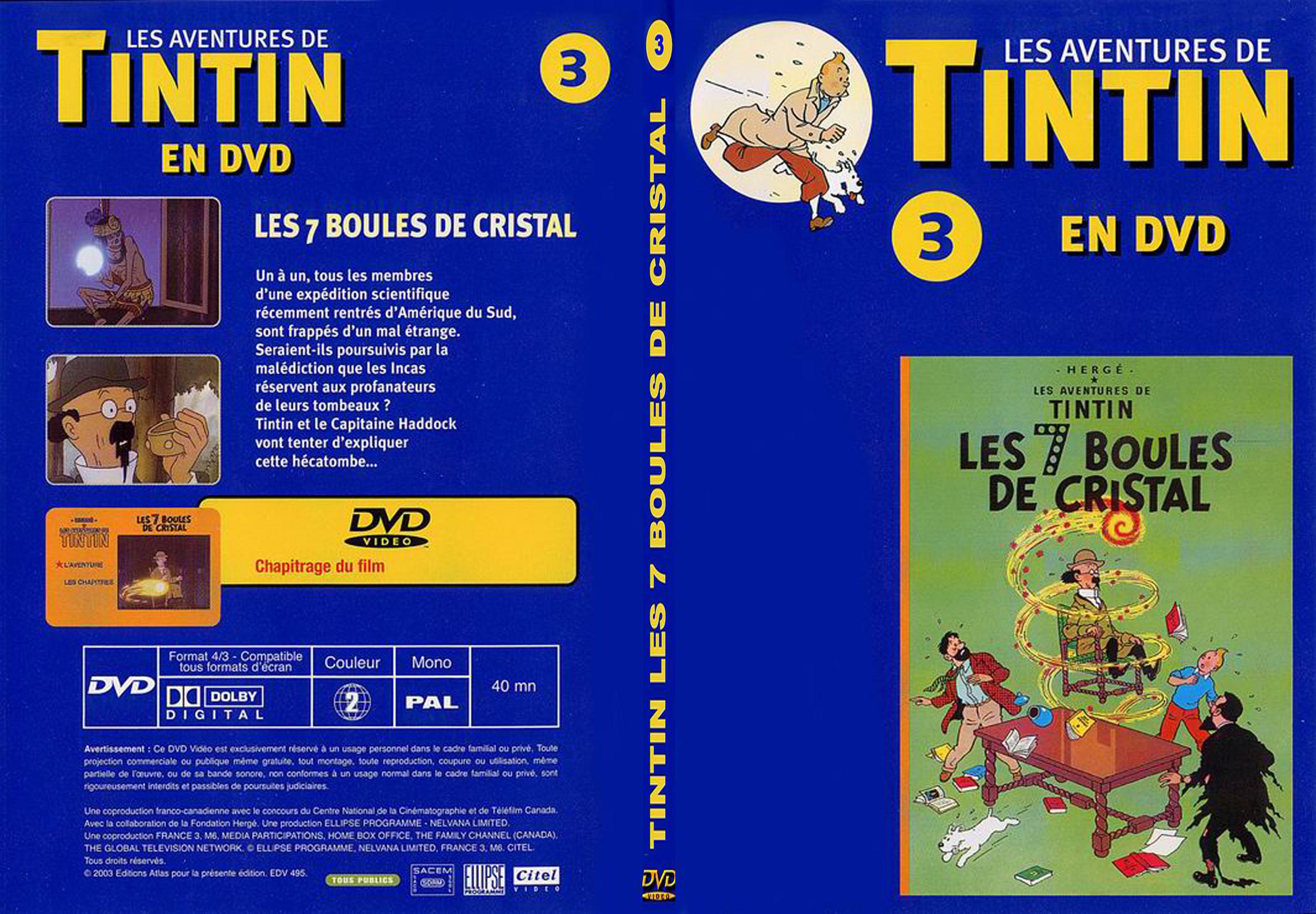 Jaquette DVD Tintin - vol 3 - Les 7 boules de cristal - SLIM
