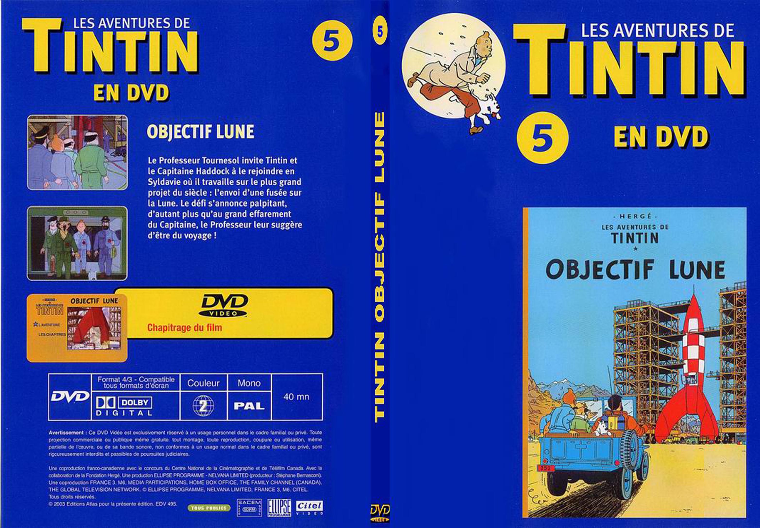 Jaquette DVD Tintin - vol 5 - Objectif lune - SLIM