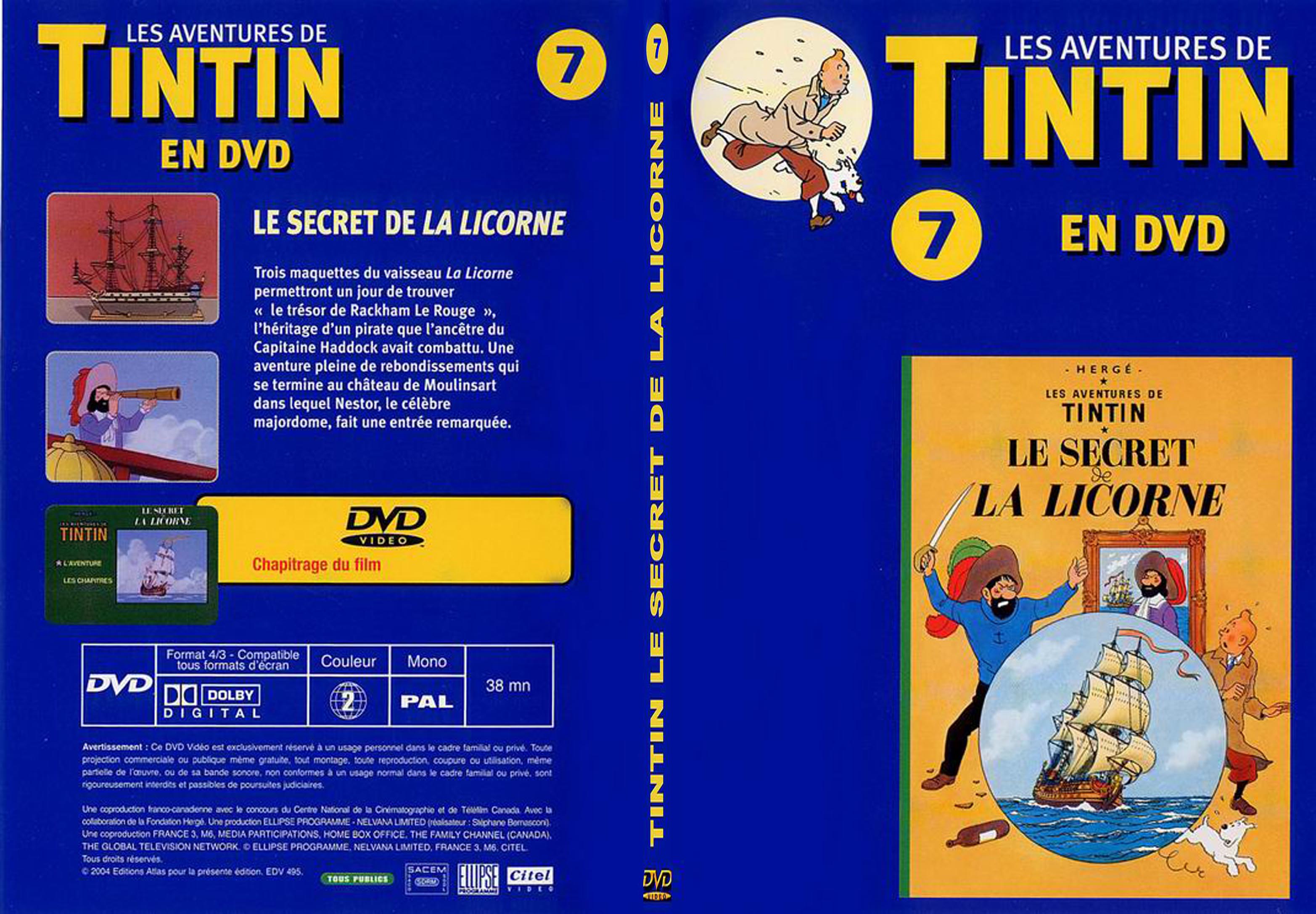 Jaquette DVD Tintin - vol 7 - Le secret de la licorne - SLIM