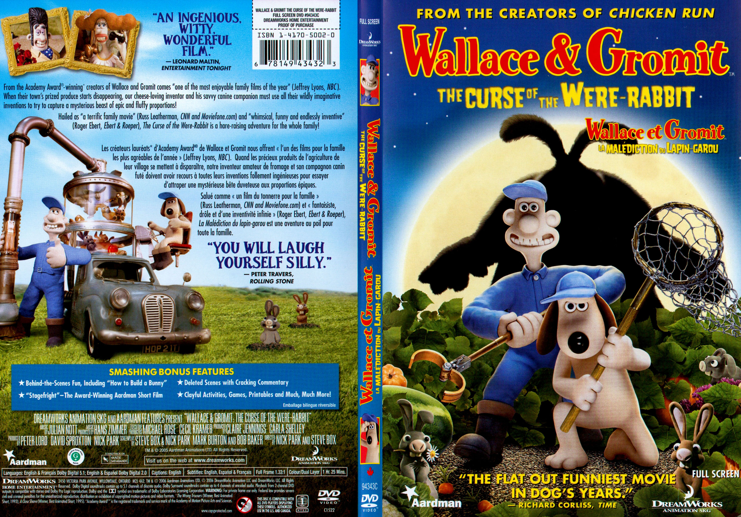 Jaquette DVD Wallace et Gromit Le mystere du lapin garou - SLIM