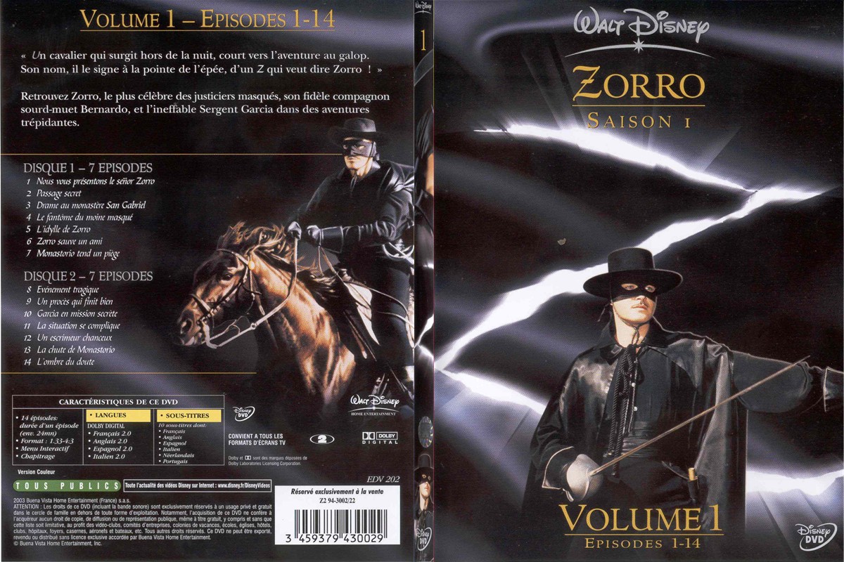 Jaquette DVD Zorro Saison 1 vol 1 - SLIM