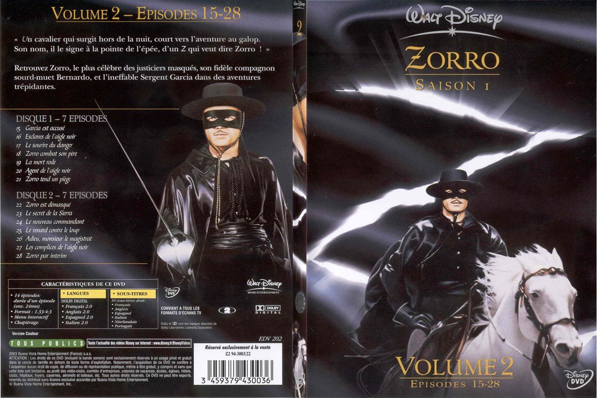 Jaquette DVD Zorro Saison 1 vol 2 - SLIM