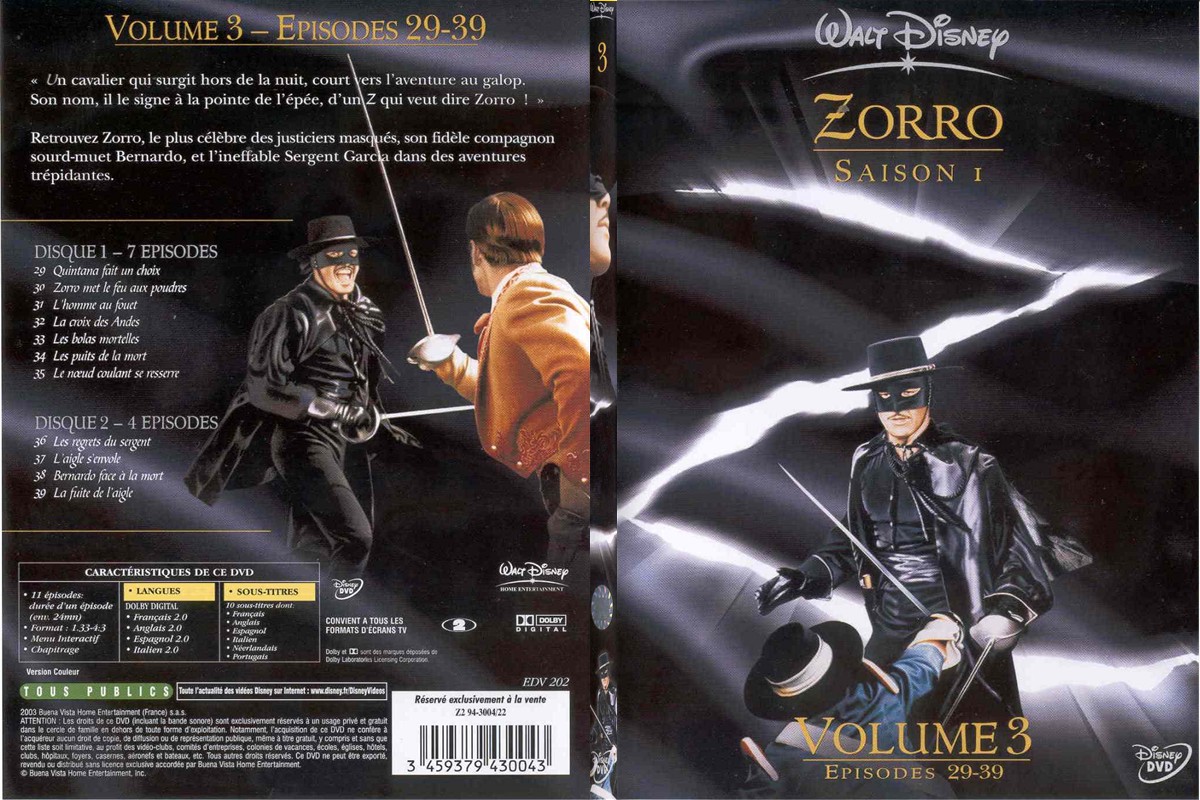 Jaquette DVD Zorro Saison 1 vol 3 - SLIM