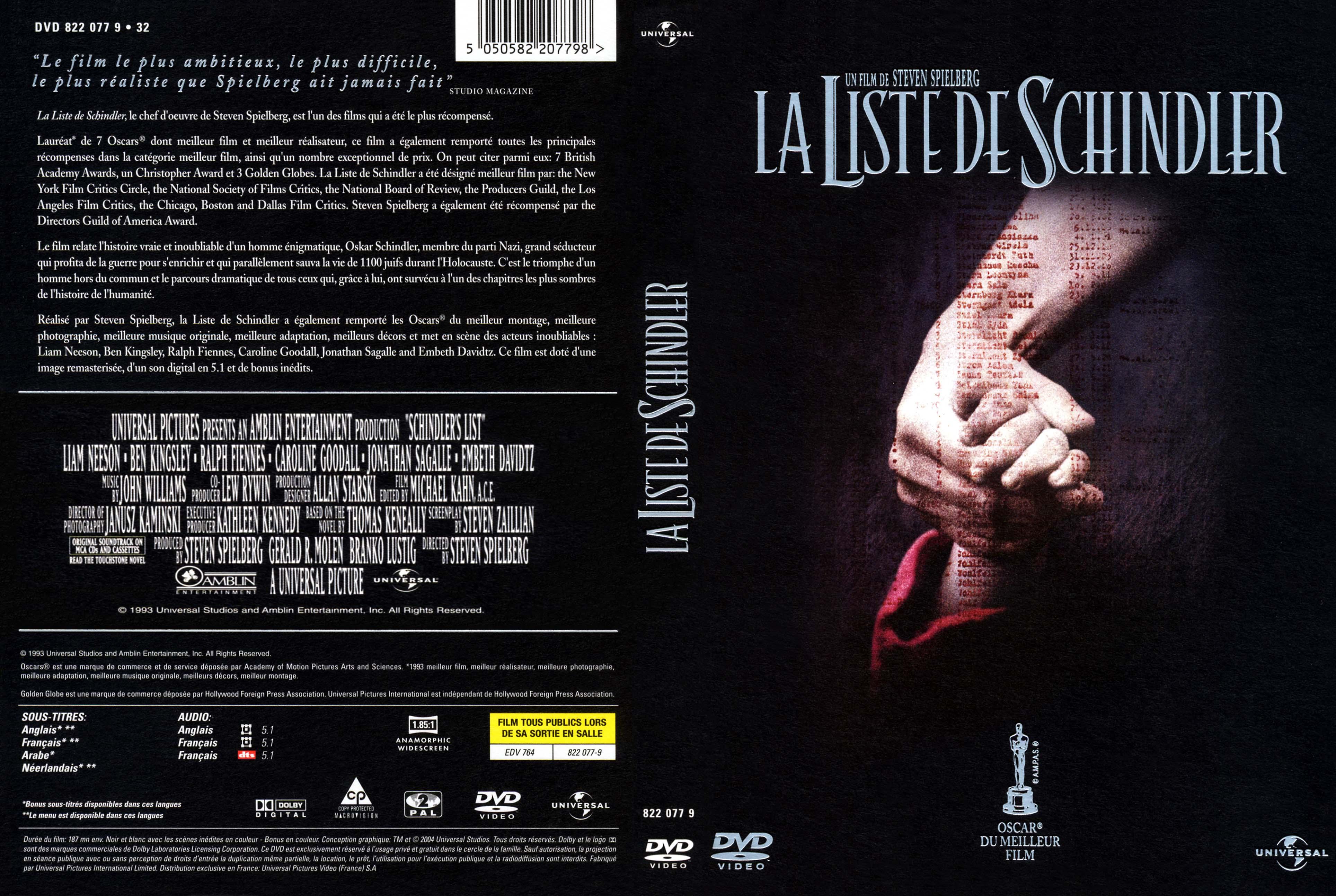 Jaquette DVD La liste de Schindler