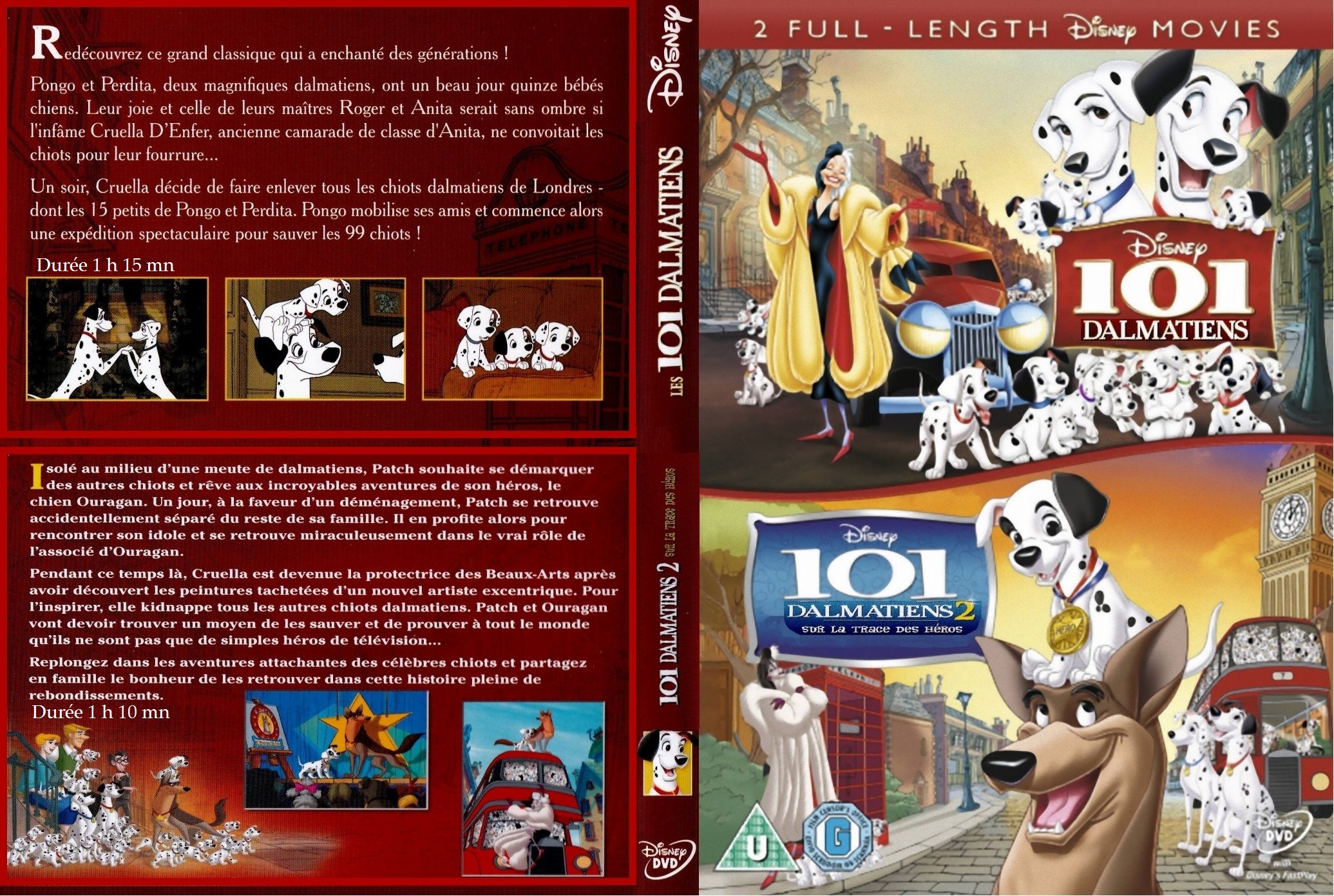 Jaquette DVD 101 Dalmatiens 1 et 2 custom 