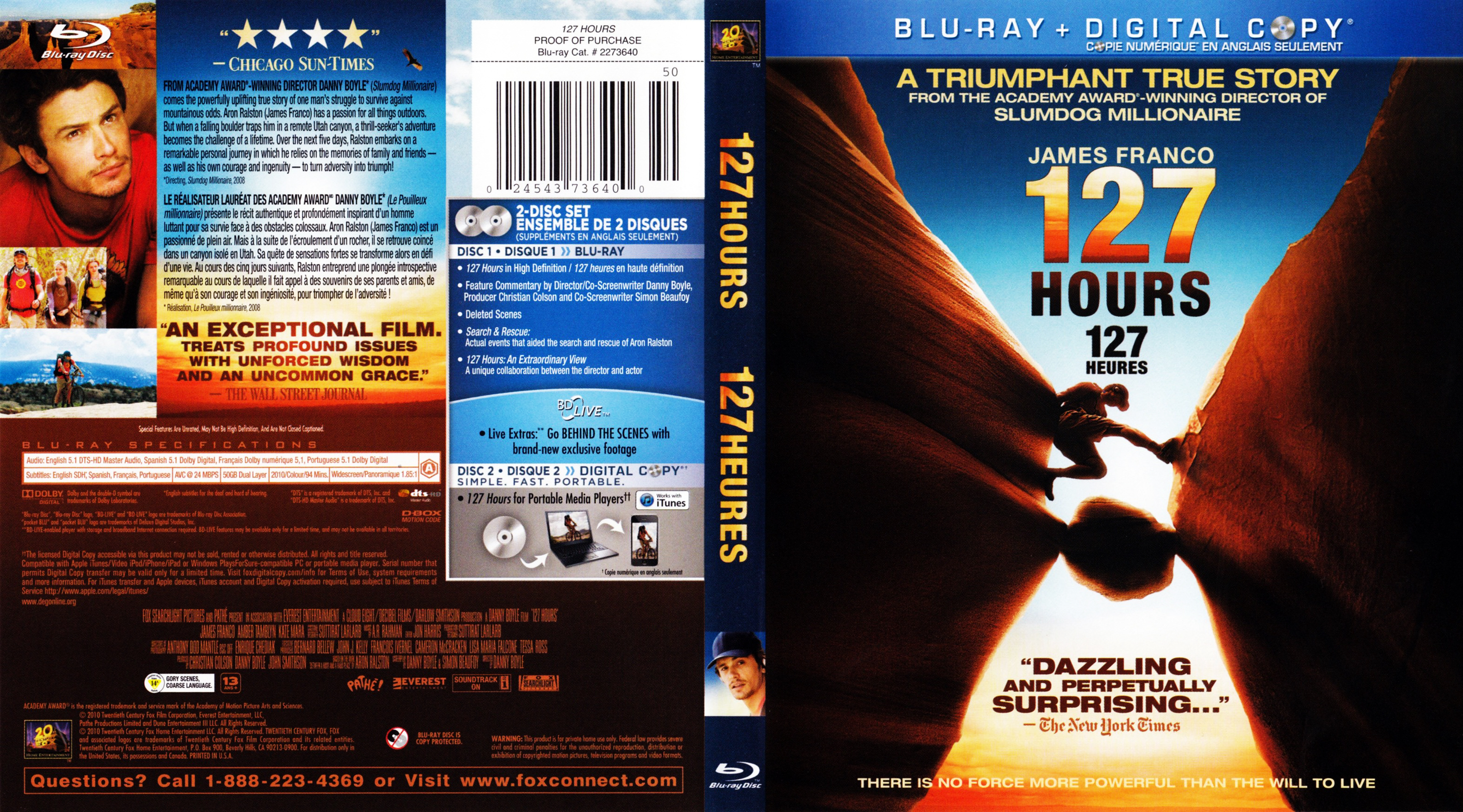 Jaquette DVD 127 Heures - 127 hours (Canadienne) (BLU-RAY)