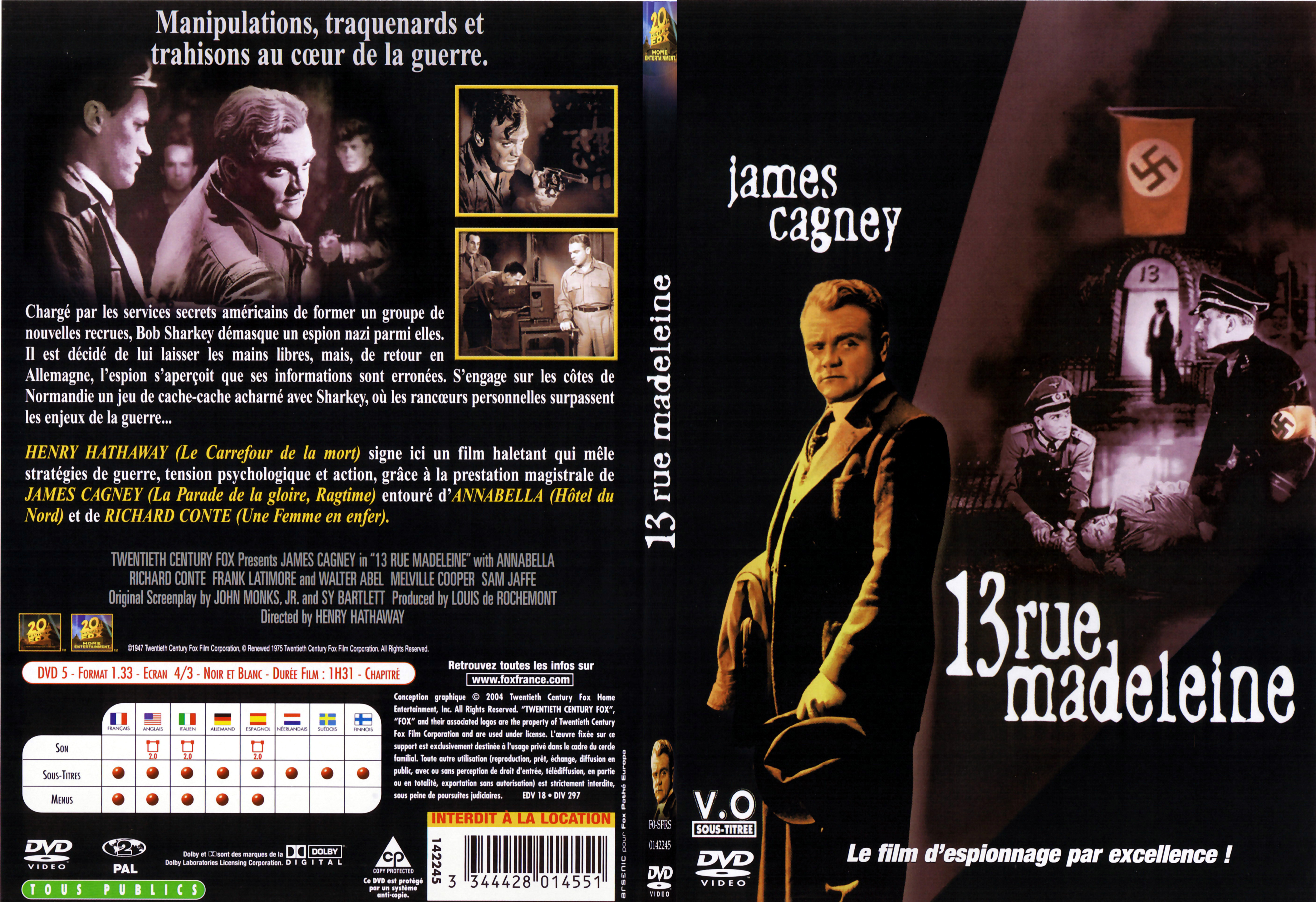 Jaquette DVD 13 rue Madeleine - SLIM