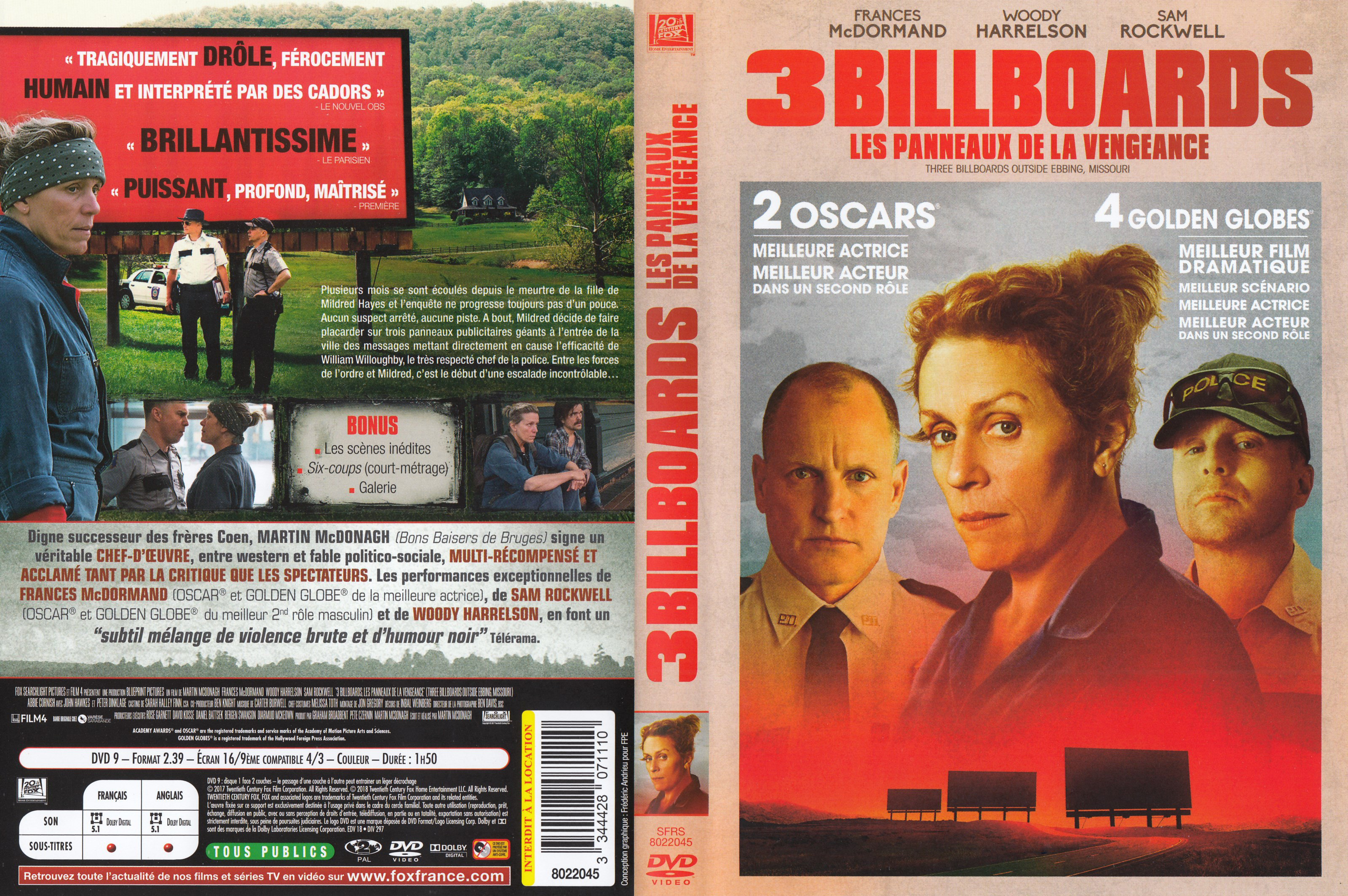 Jaquette DVD 3 Billboards les panneaux de la vengeance