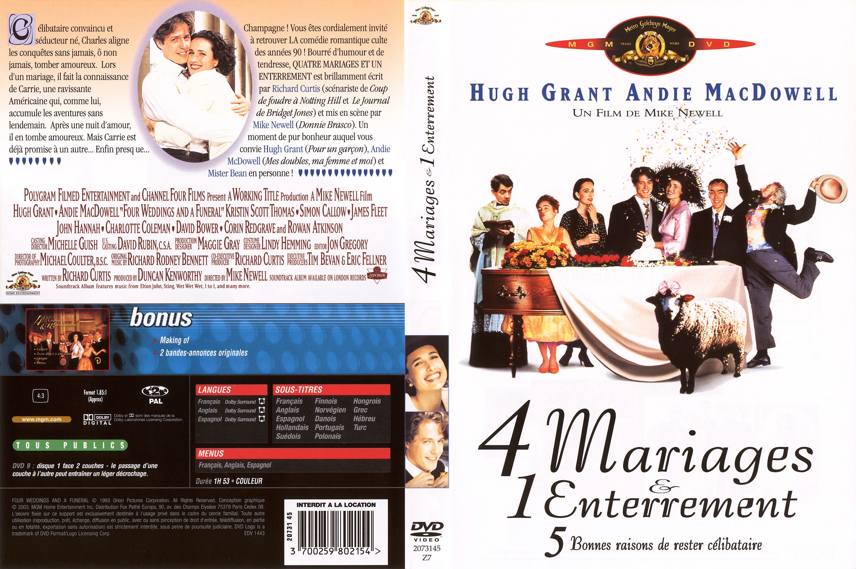 Jaquette DVD 4 mariages et 1 enterrement