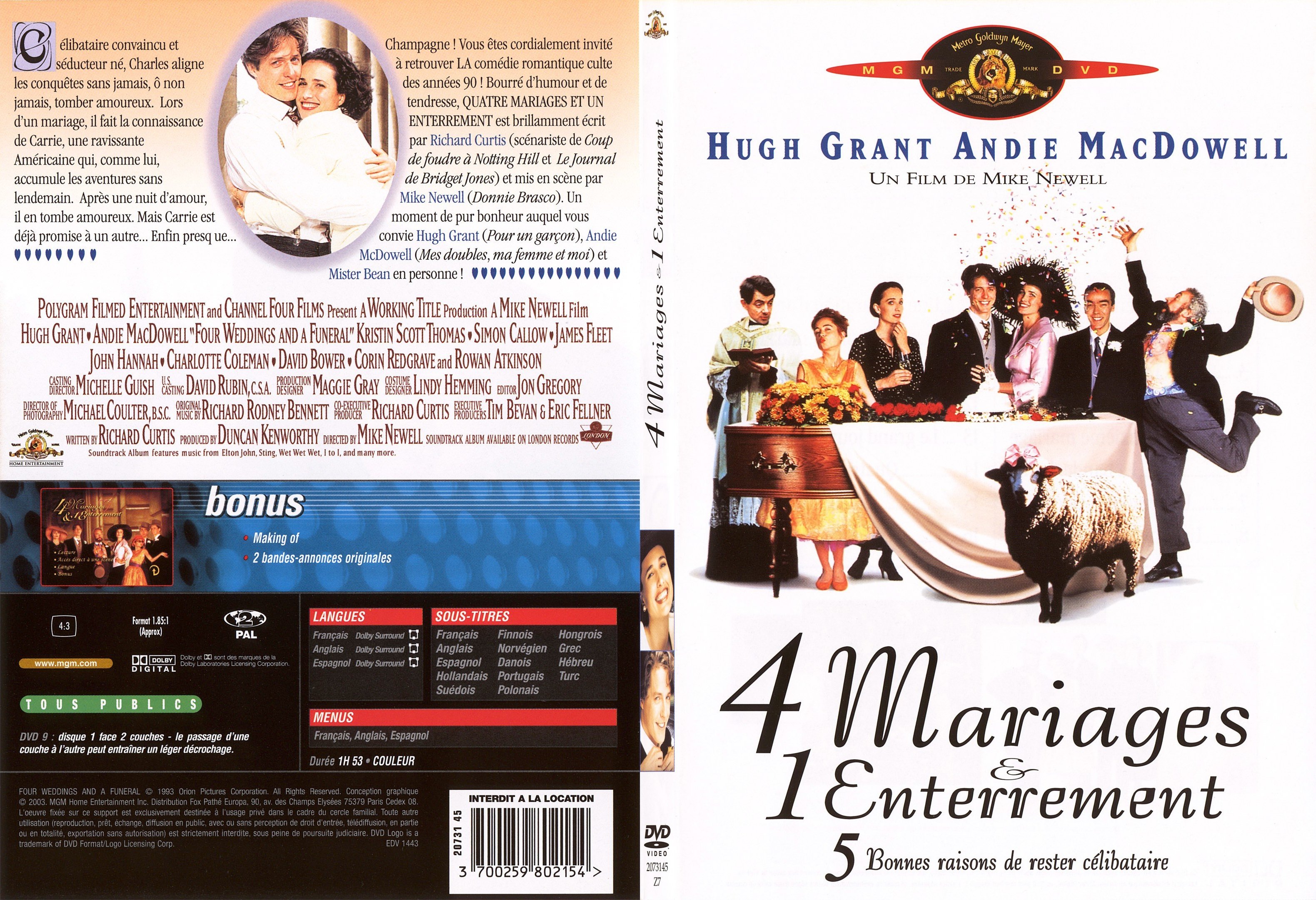 Jaquette DVD 4 mariages et 1 enterrement - SLIM