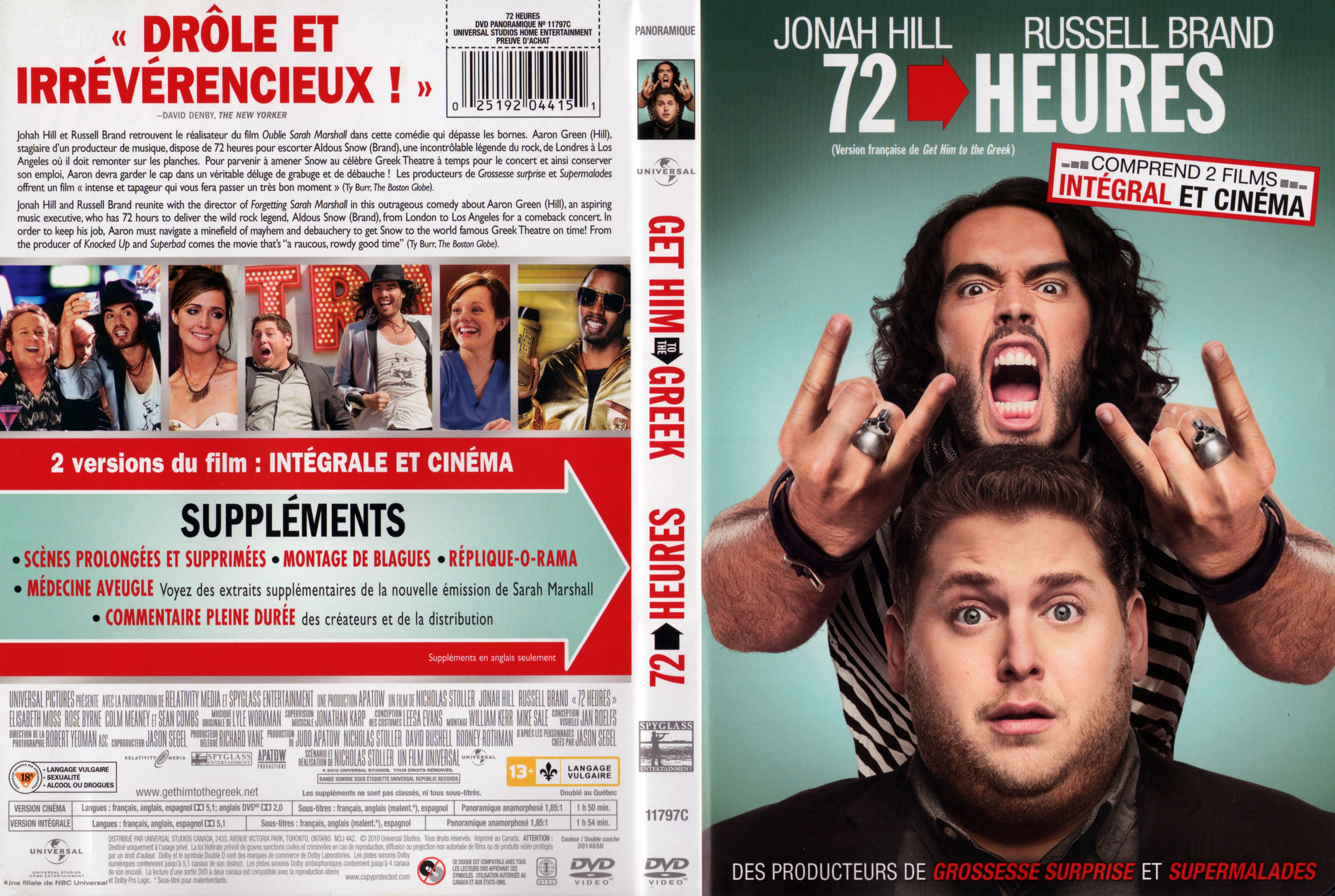 Jaquette DVD 72 heures - Get him to the greek (Canadienne)