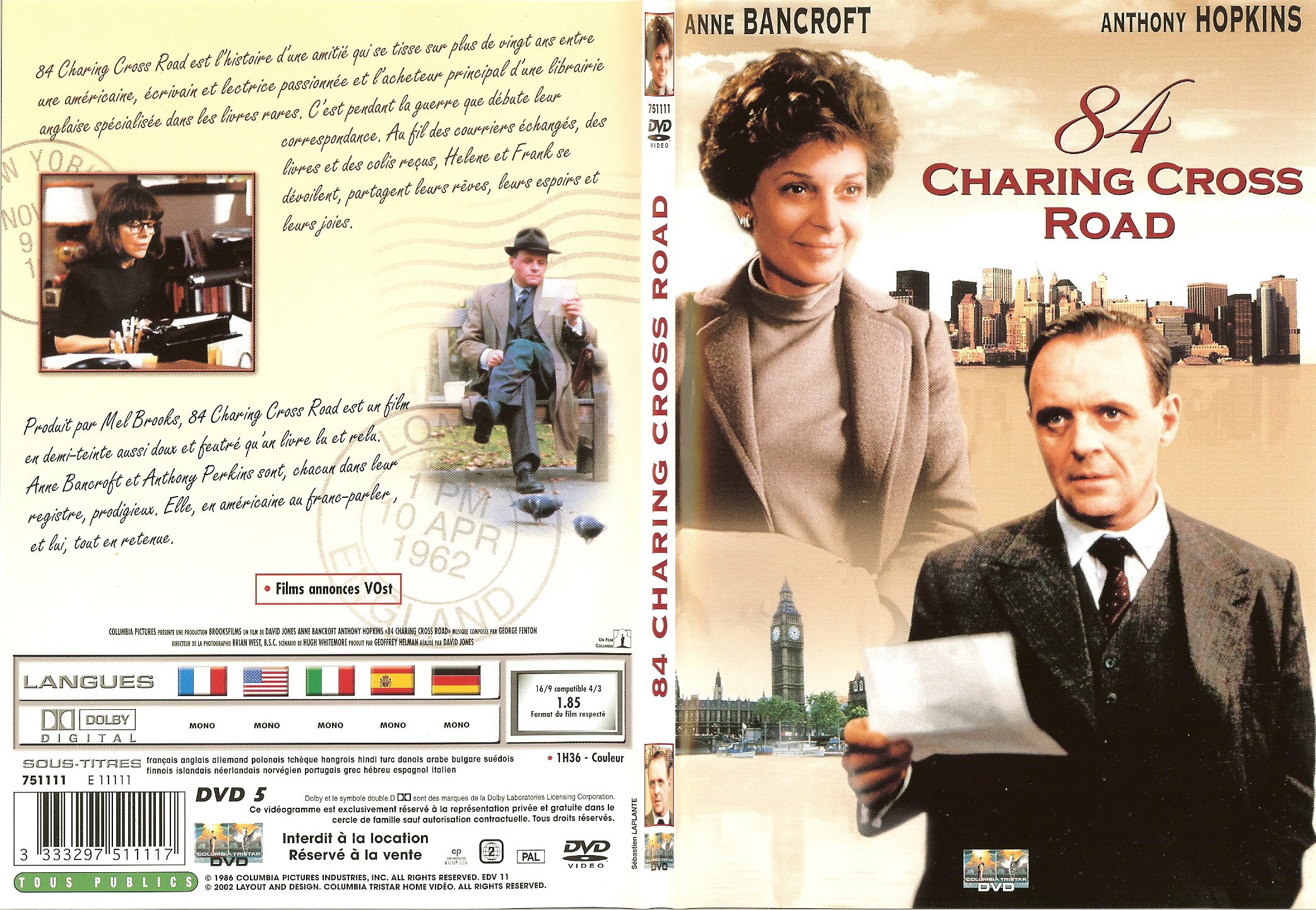 Jaquette DVD 84 Charing Cross road - SLIM