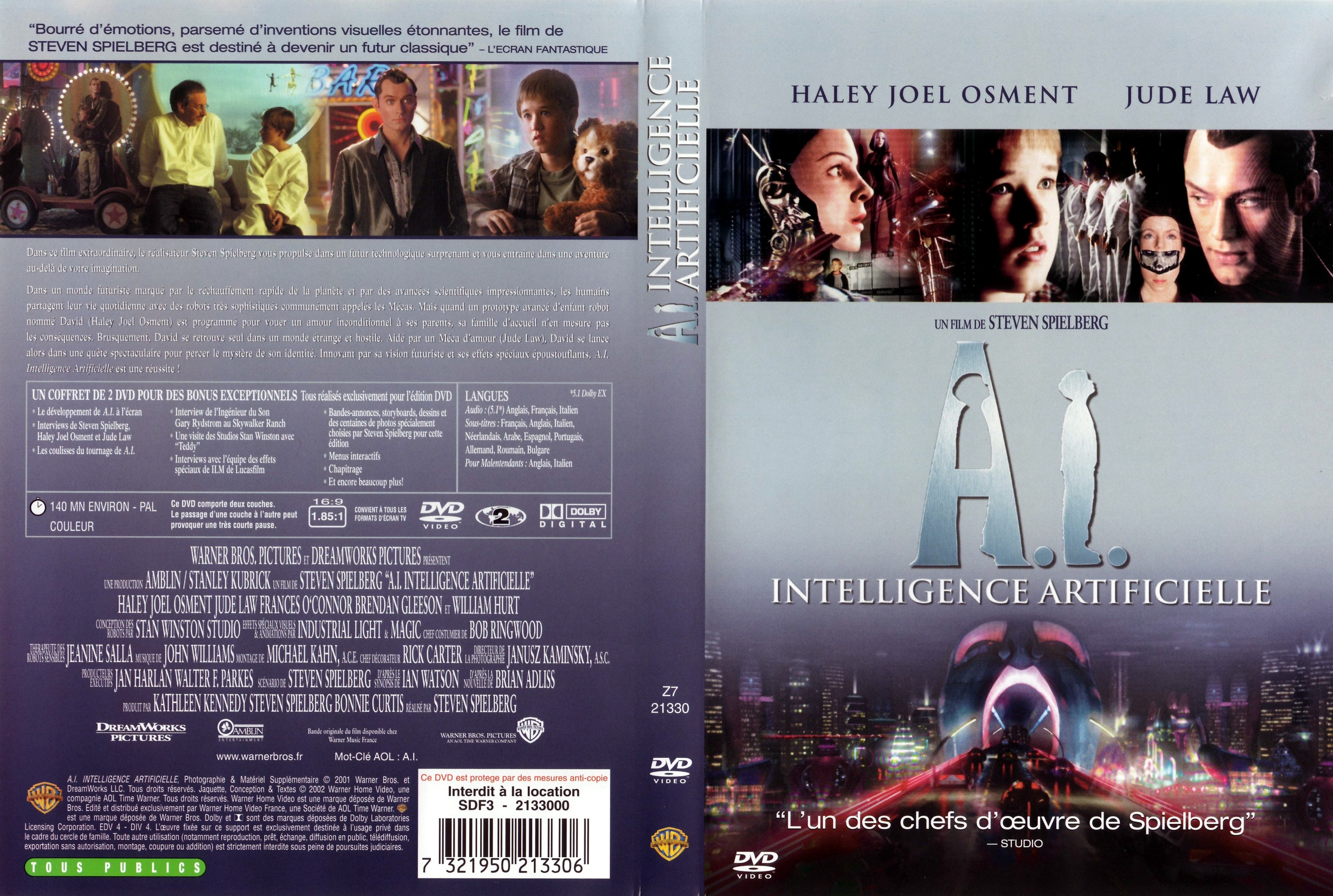 Jaquette DVD AI Intelligence Artificielle