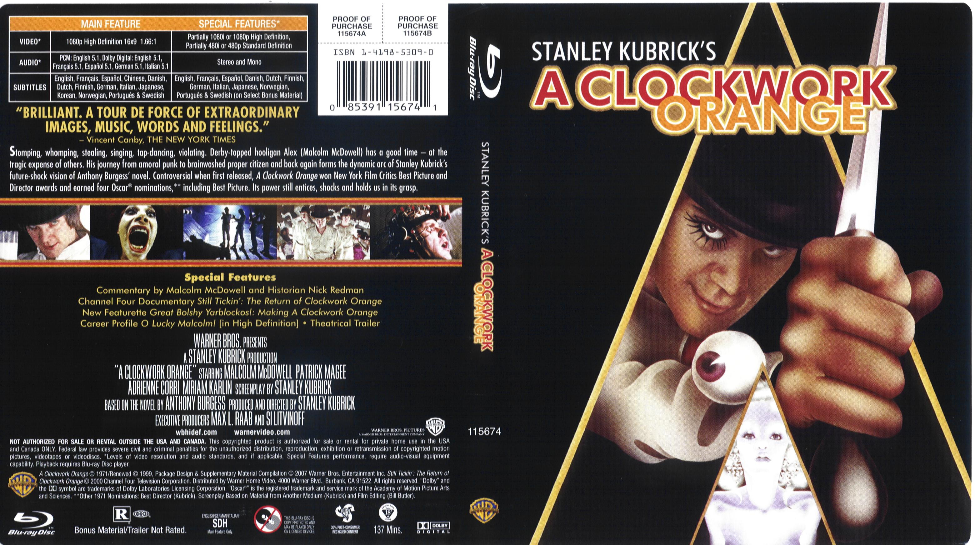 Jaquette DVD A Clockwork Orange - Orange mcanique (Canadienne) (BLU-RAY)