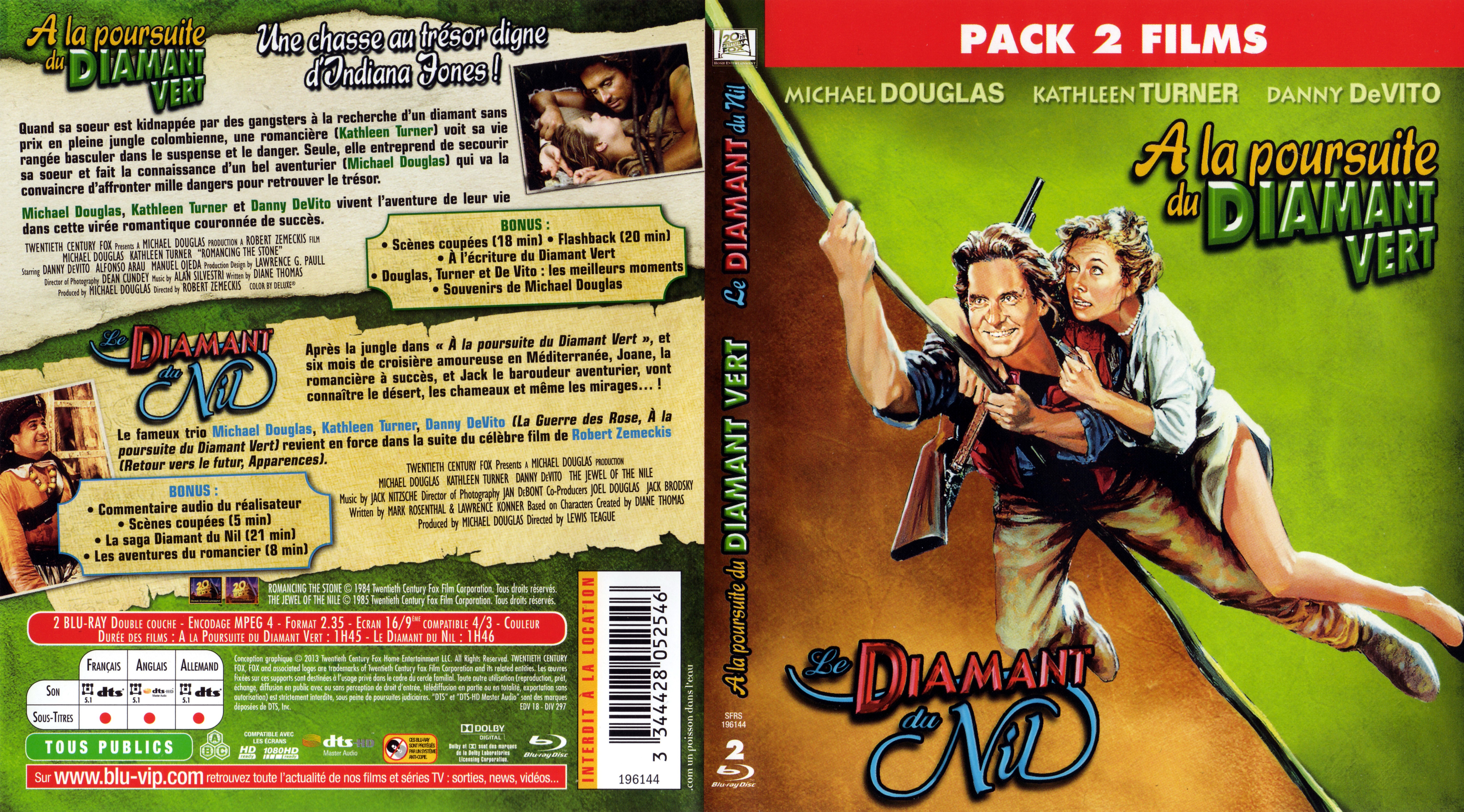 Jaquette DVD A la poursuite du diamant vert + Le diamant du Nil (BLU-RAY)