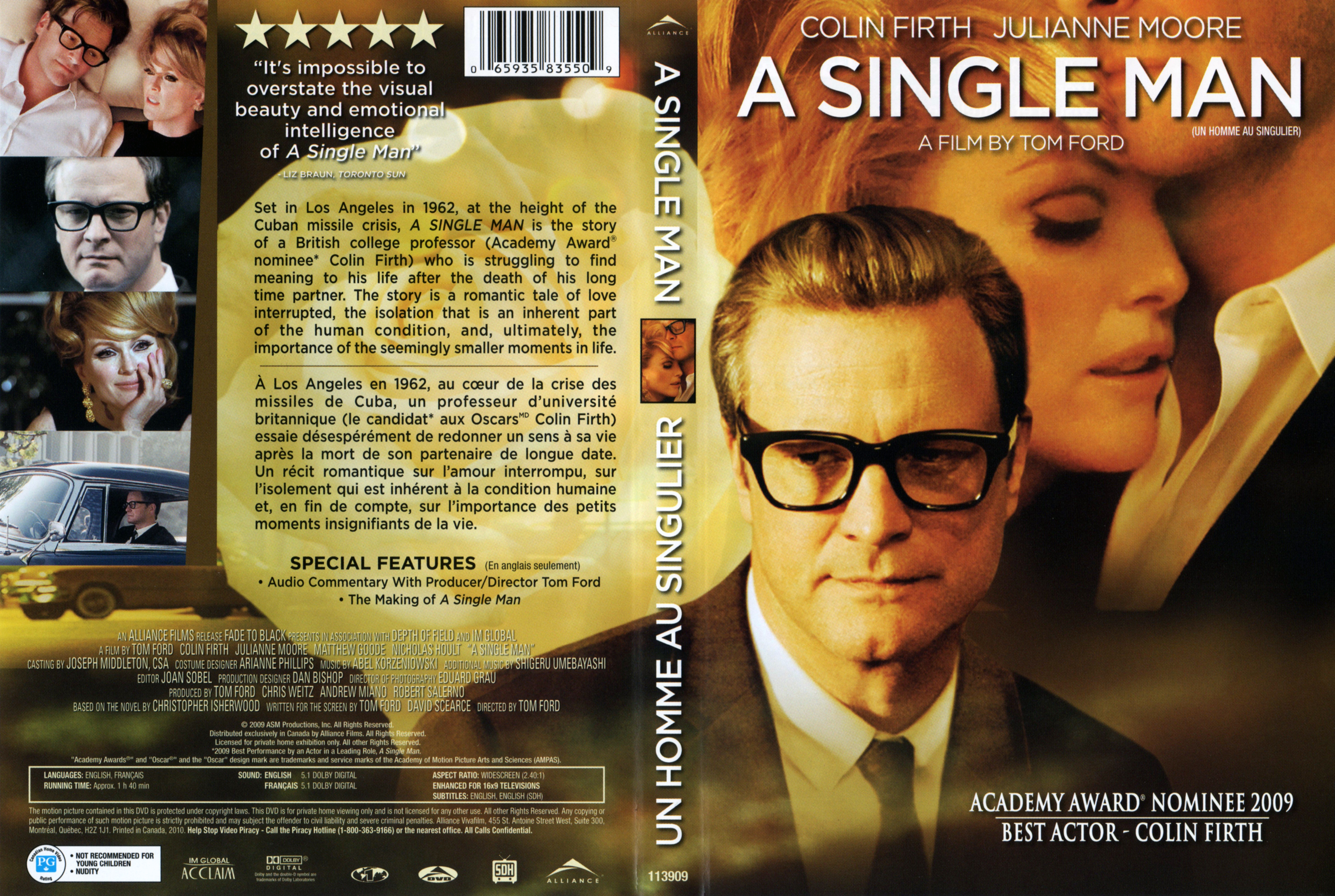 Jaquette DVD A single man (Canadienne)