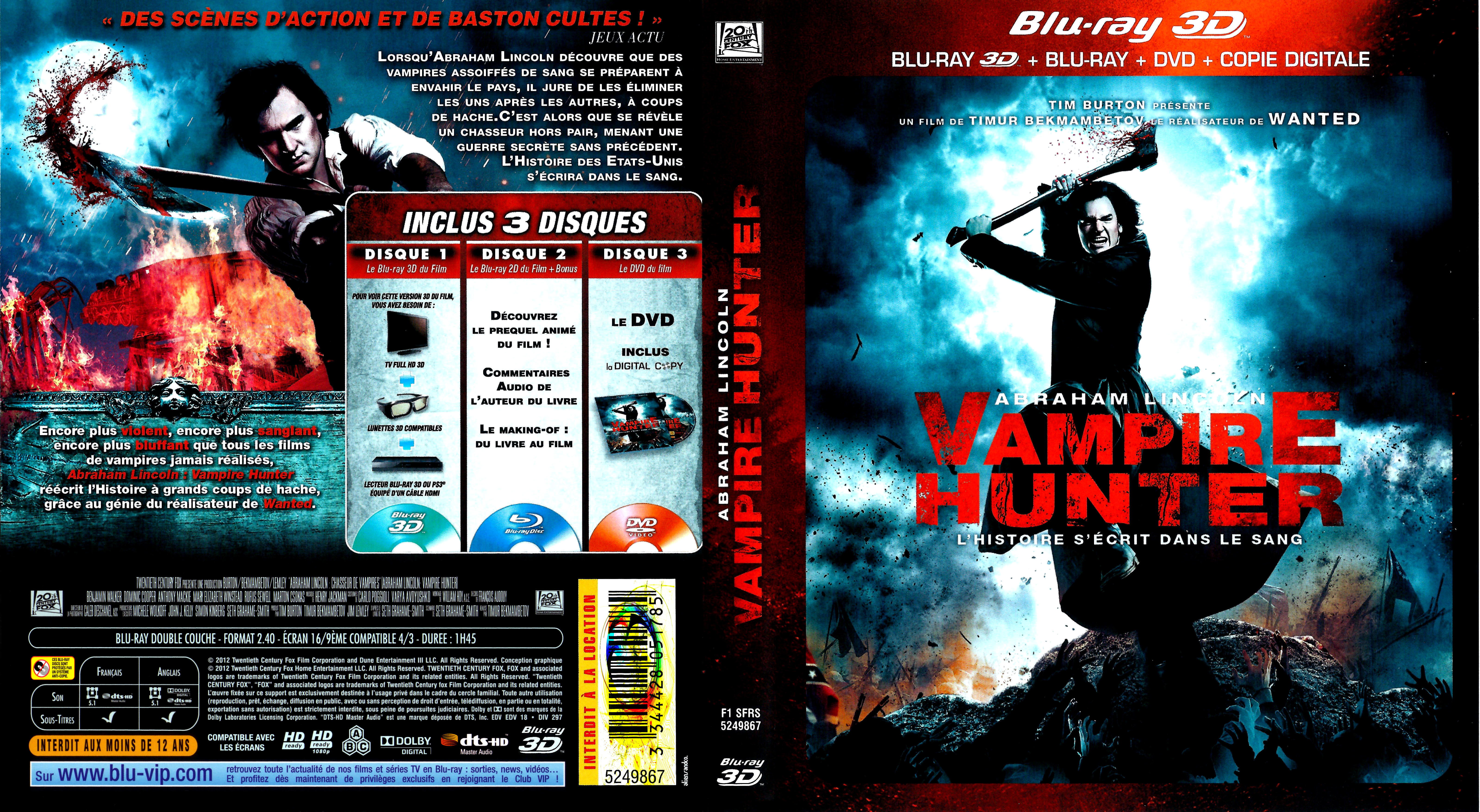 Jaquette DVD Abraham Lincoln Vampire Hunter 3D custom (BLU-RAY)