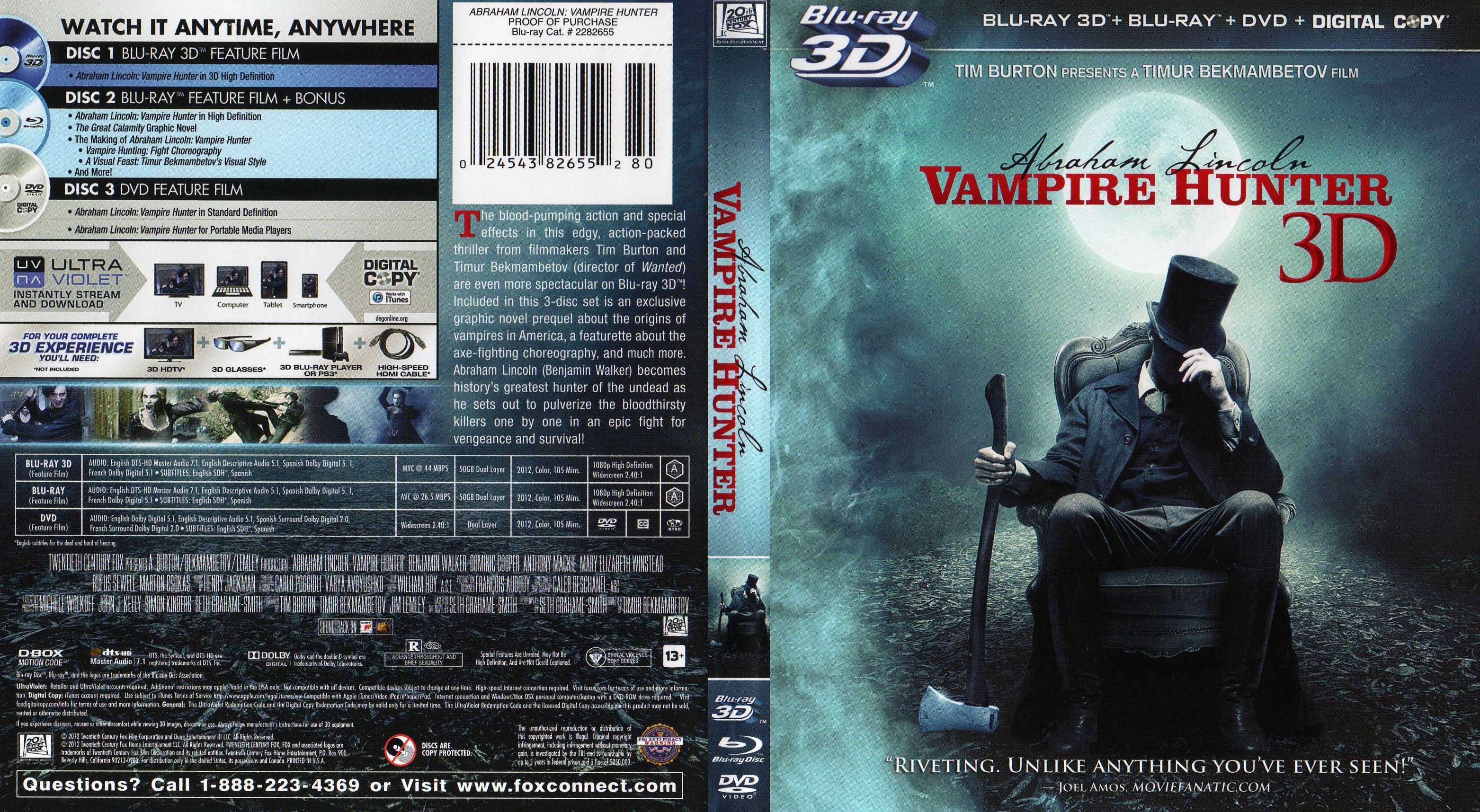 Jaquette DVD Abraham Lincoln Vampire hunter - Abraham Lincoln Chasseur de vampire (Canadienne) (BLU-RAY)