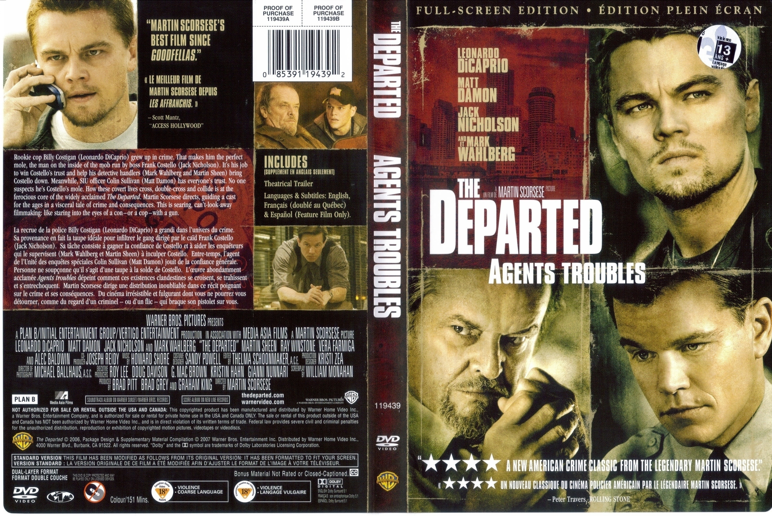 Jaquette DVD Agent trouble - The departed (Canadienne)